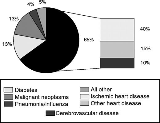 Figure 1. Cardiovascular and cerebrovascular diseases account for 65% of all deaths in patients with diabetes. Adapted from Ref. 20.