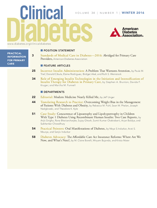 Clinical Diabetes Cover Image for Volume 34, Issue 1