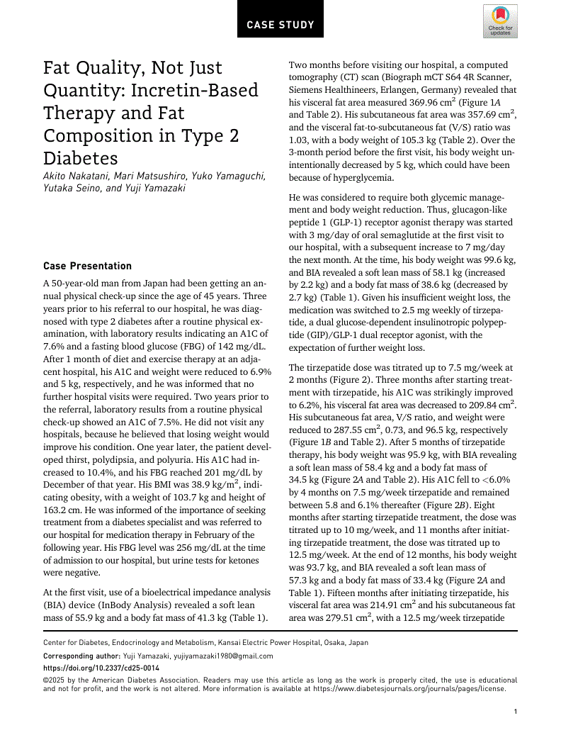 First page of Fat Quality, Not Just Quantity: Incretin-Based Therapy and Fat Composition in Type 2 Diabetes