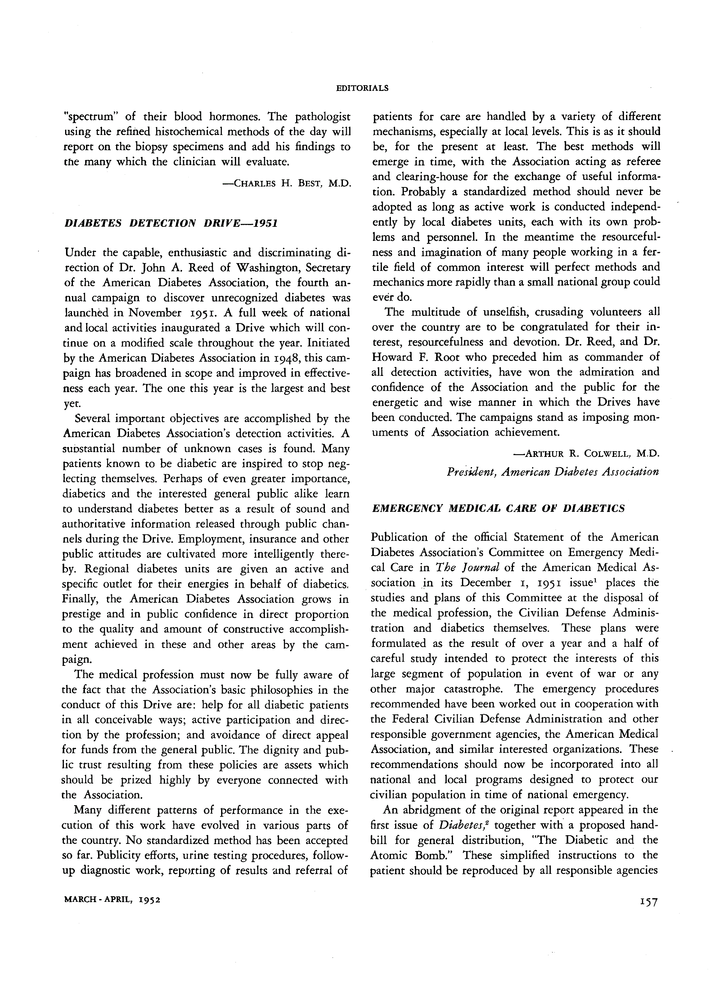 First page of Diabetes Detection Drive—1951