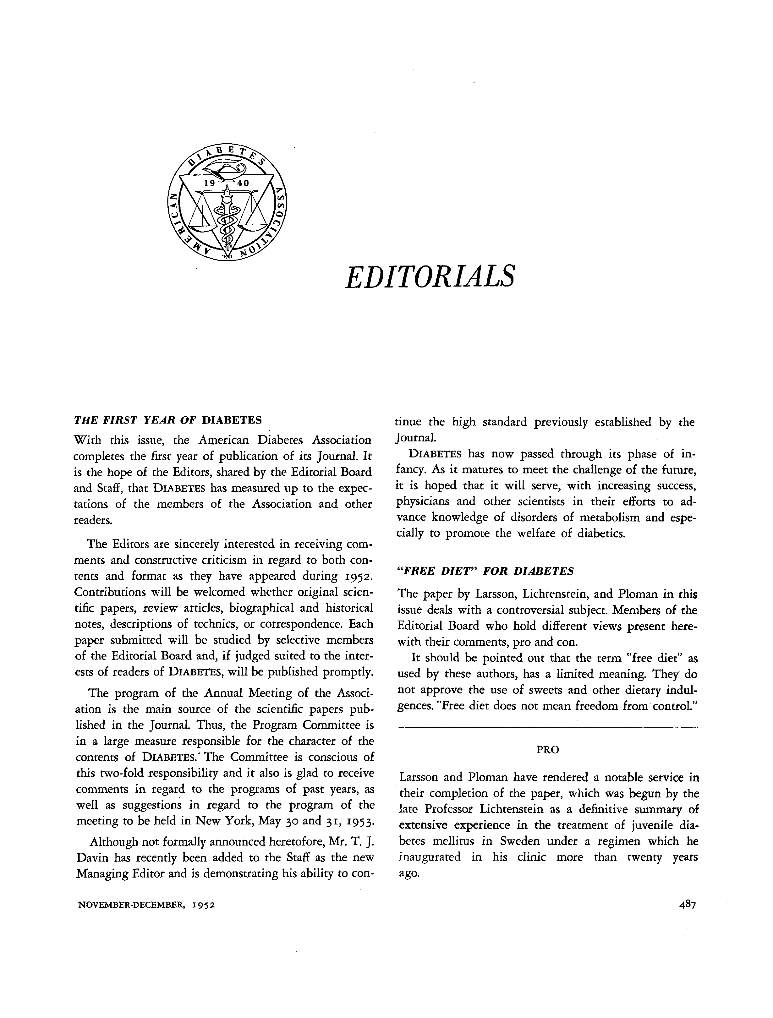 First page of “Free Diet” for Diabetes: Pro