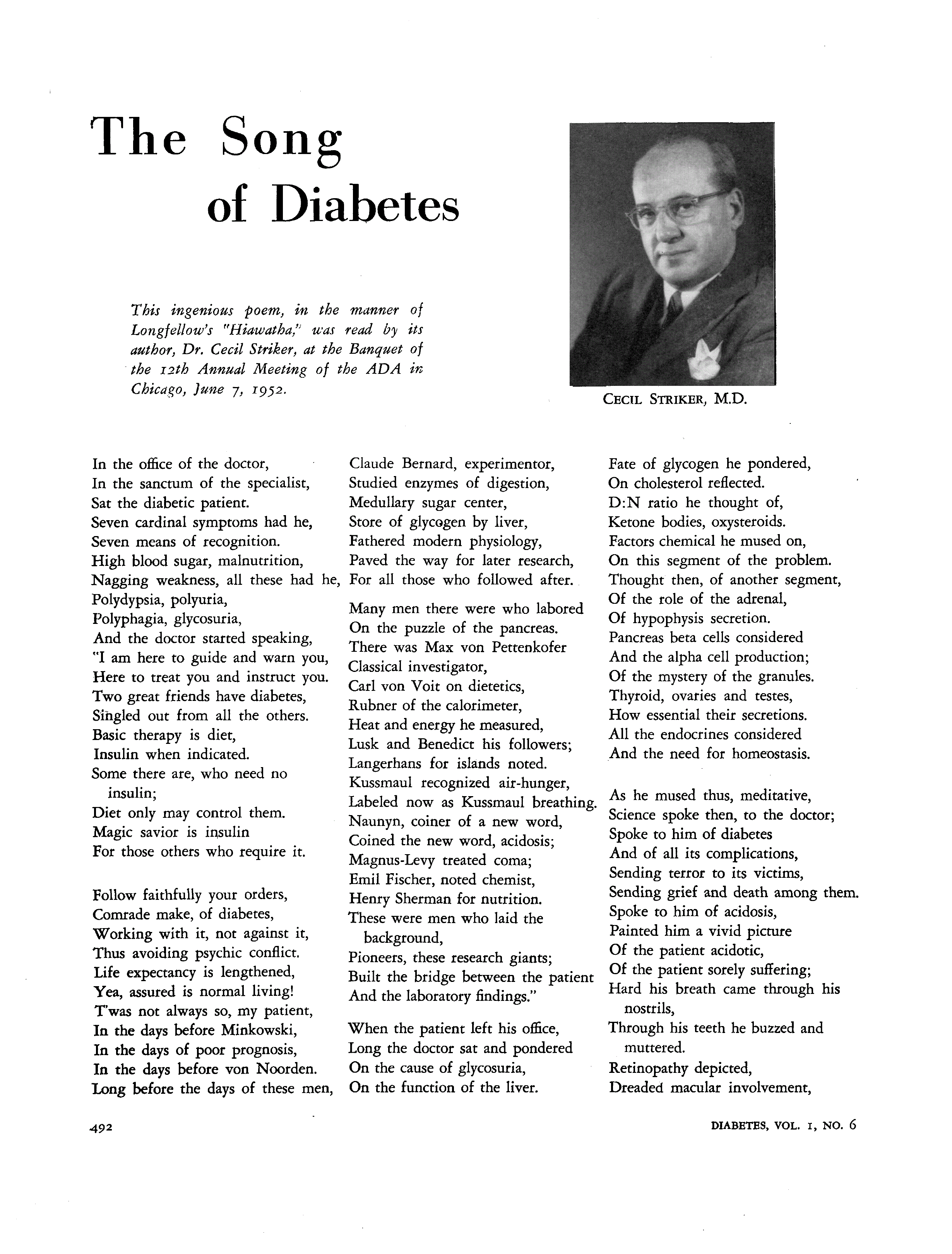First page of The Song of Diabetes