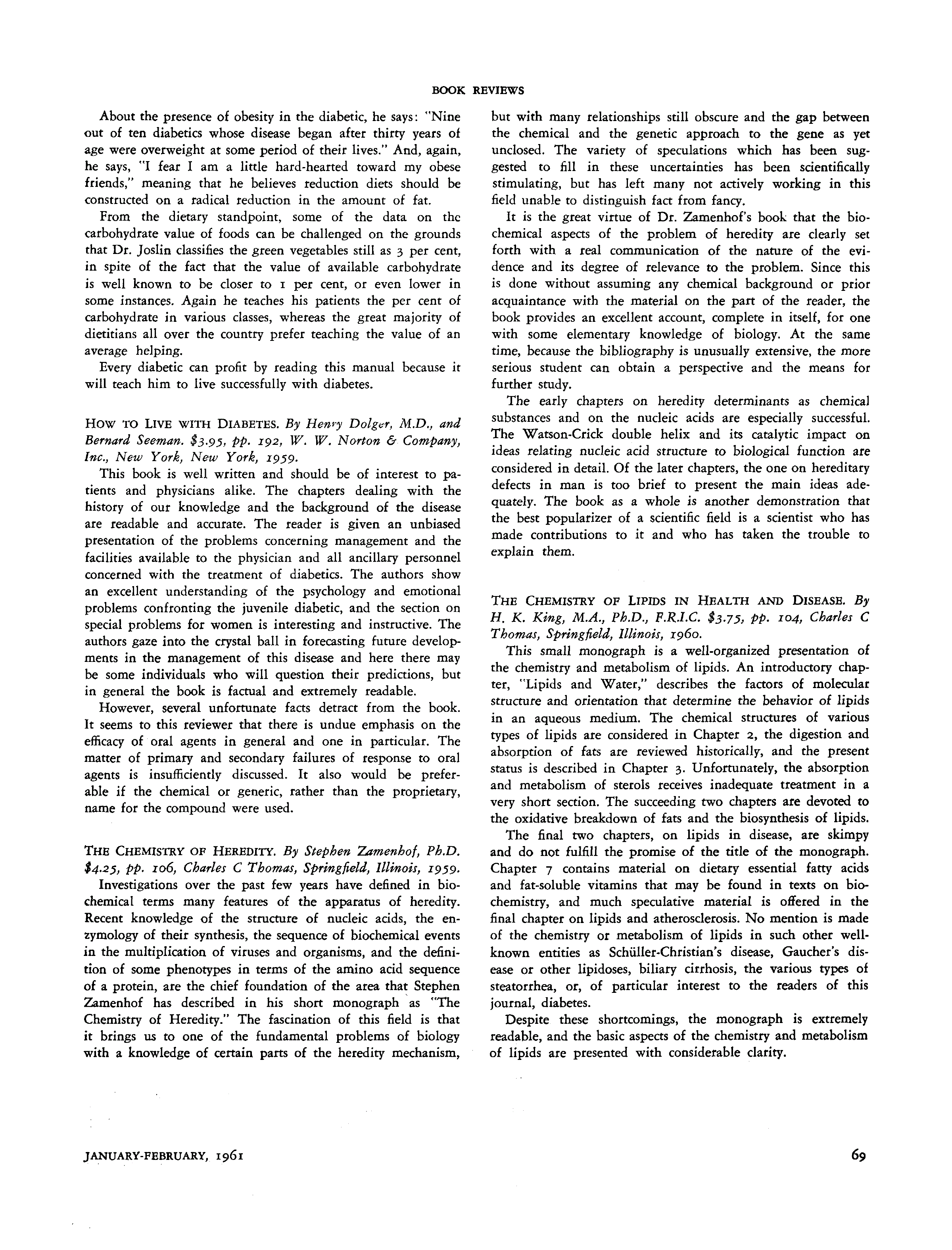 First page of The Chemistry of Lipids in Health and Disease