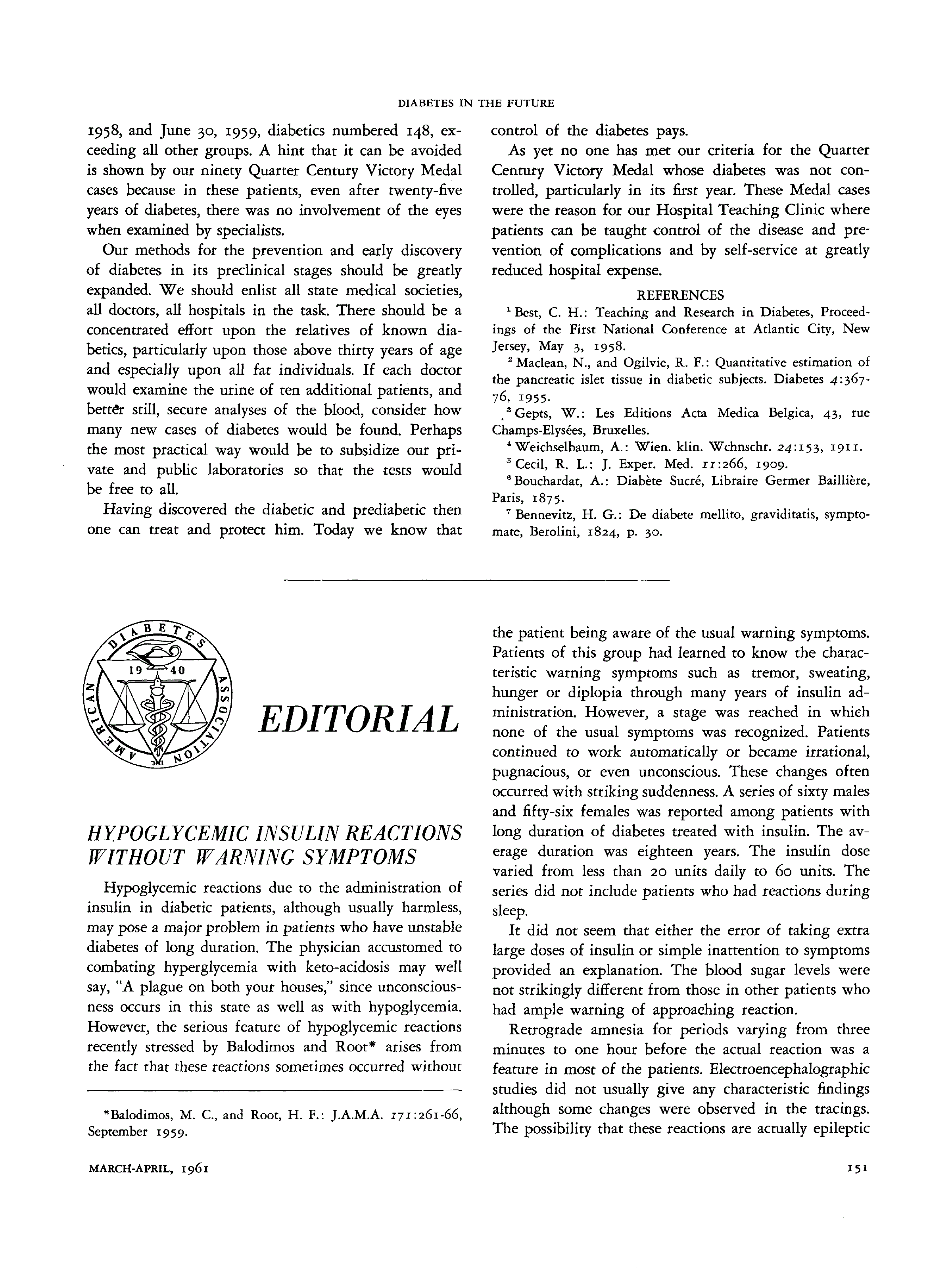 First page of Hypoglycemic Insulin Reactions Without Warning Symptoms