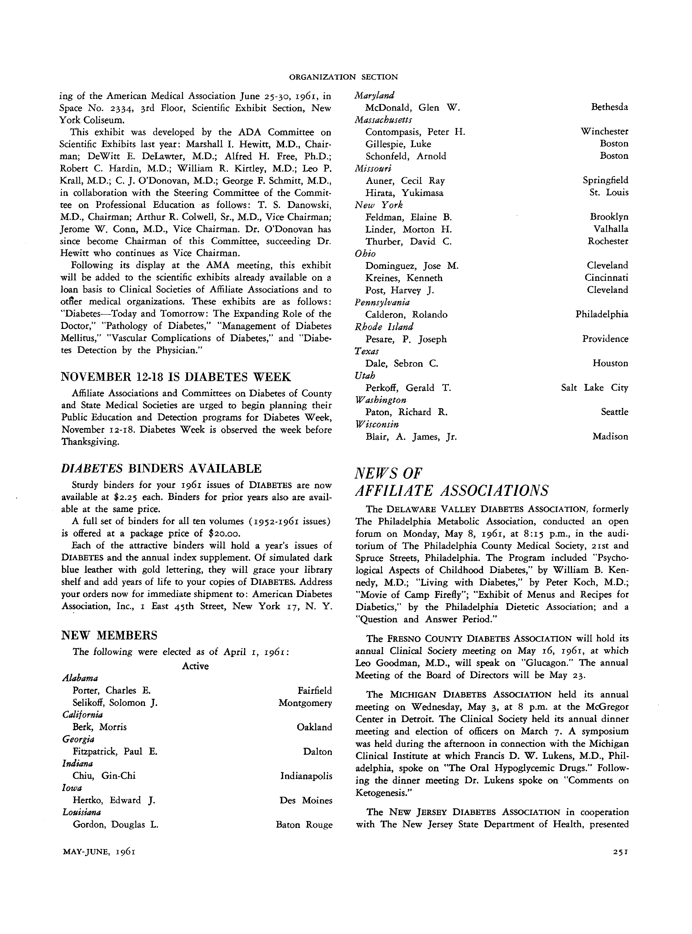 First page of News of Affiliate Associations