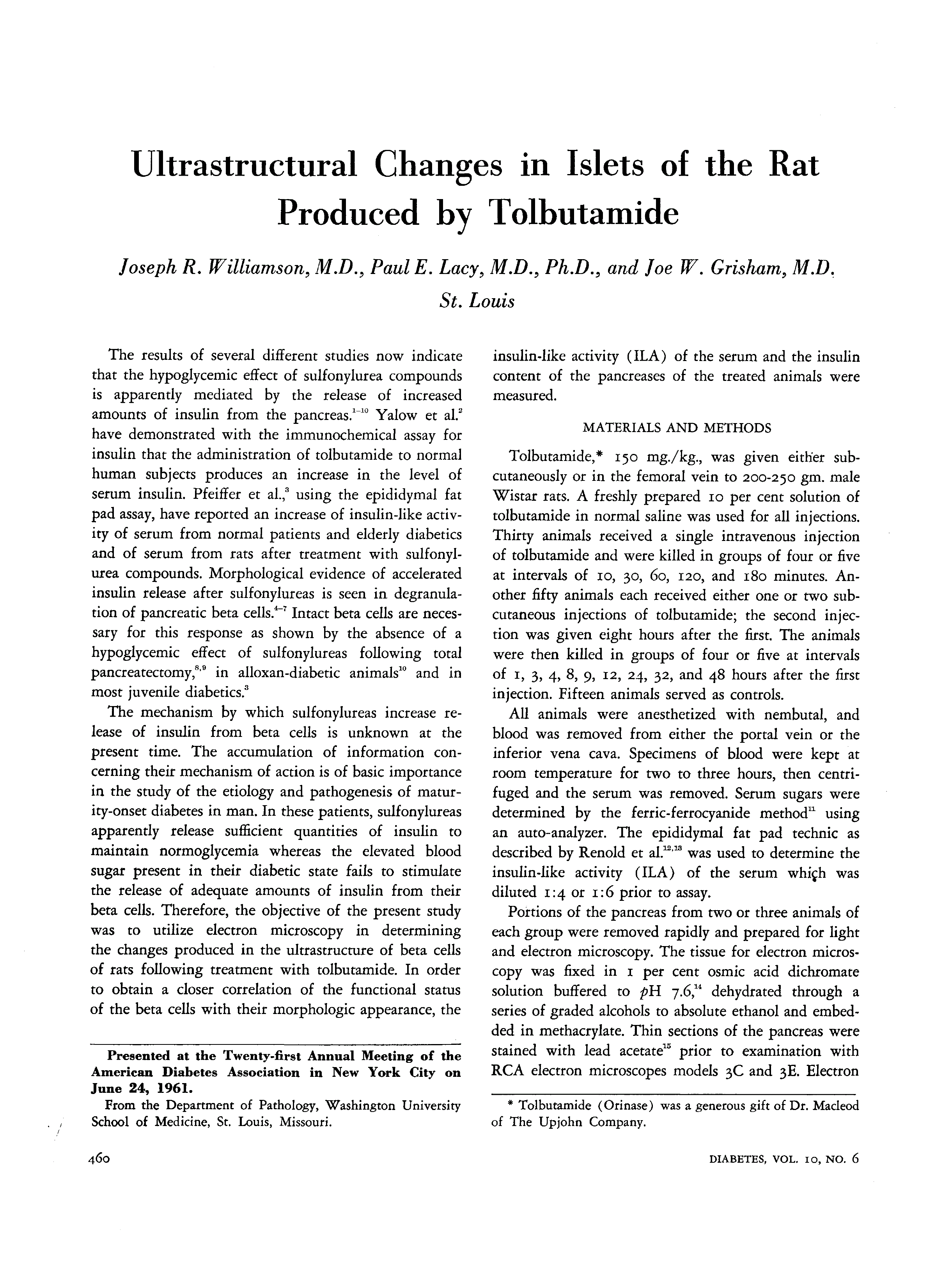 First page of Ultrastructural Changes in Islets of the Rat Produced by Tolbutamide