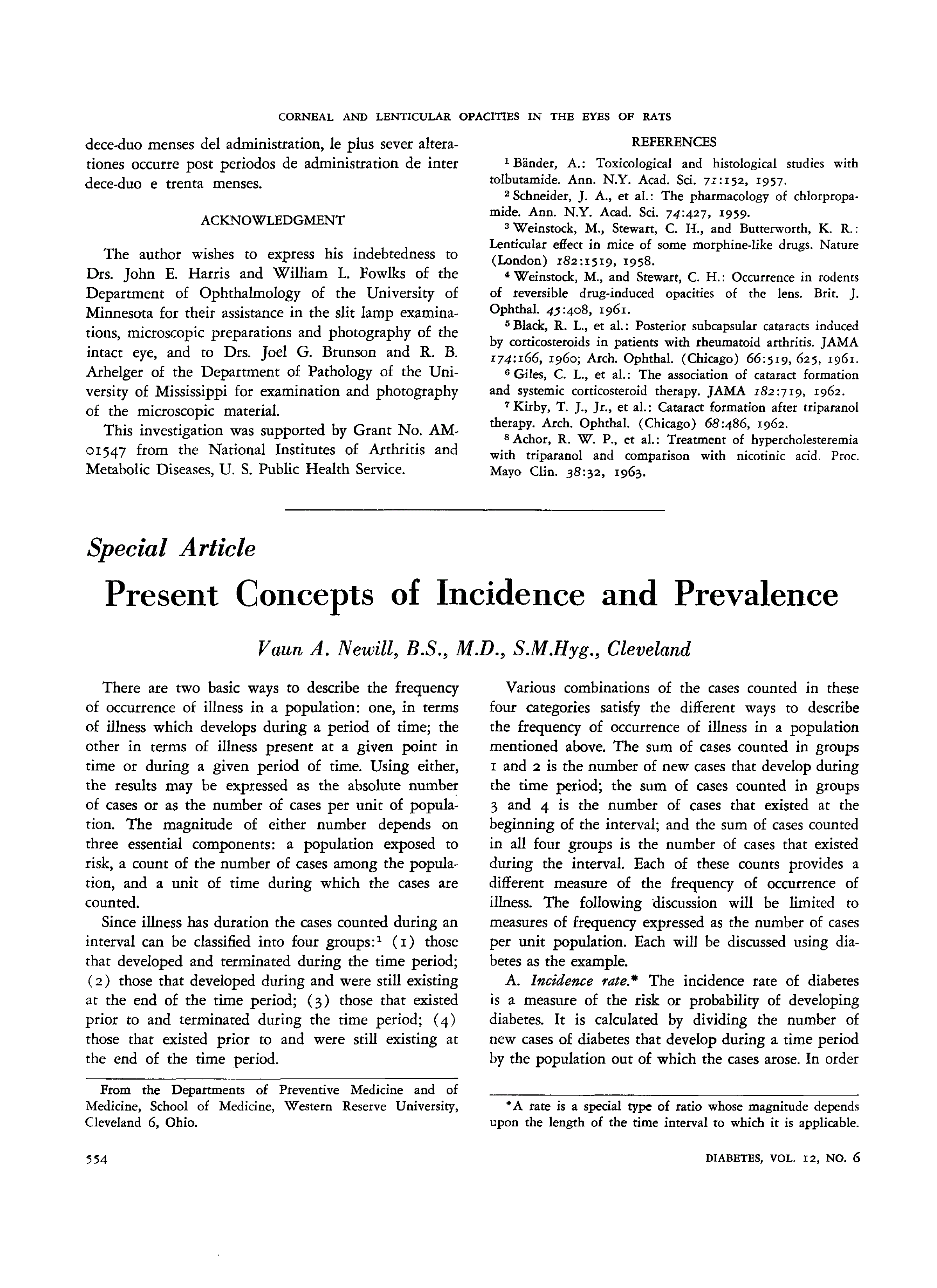 First page of Present Concepts of Incidence and Prevalence