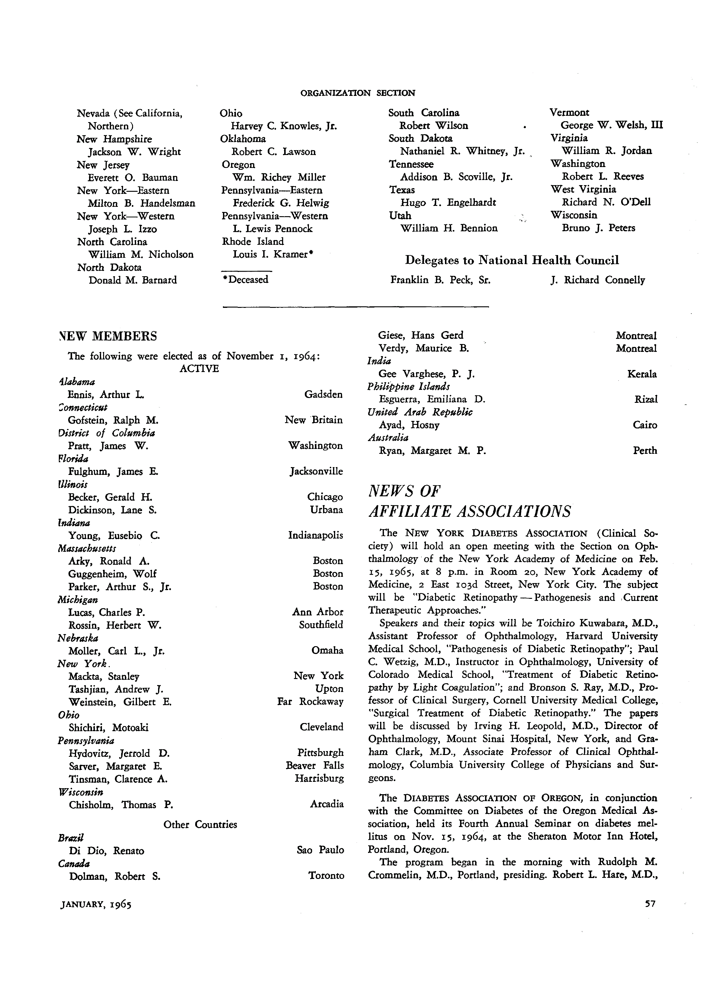 First page of News of Affiliate Associations
