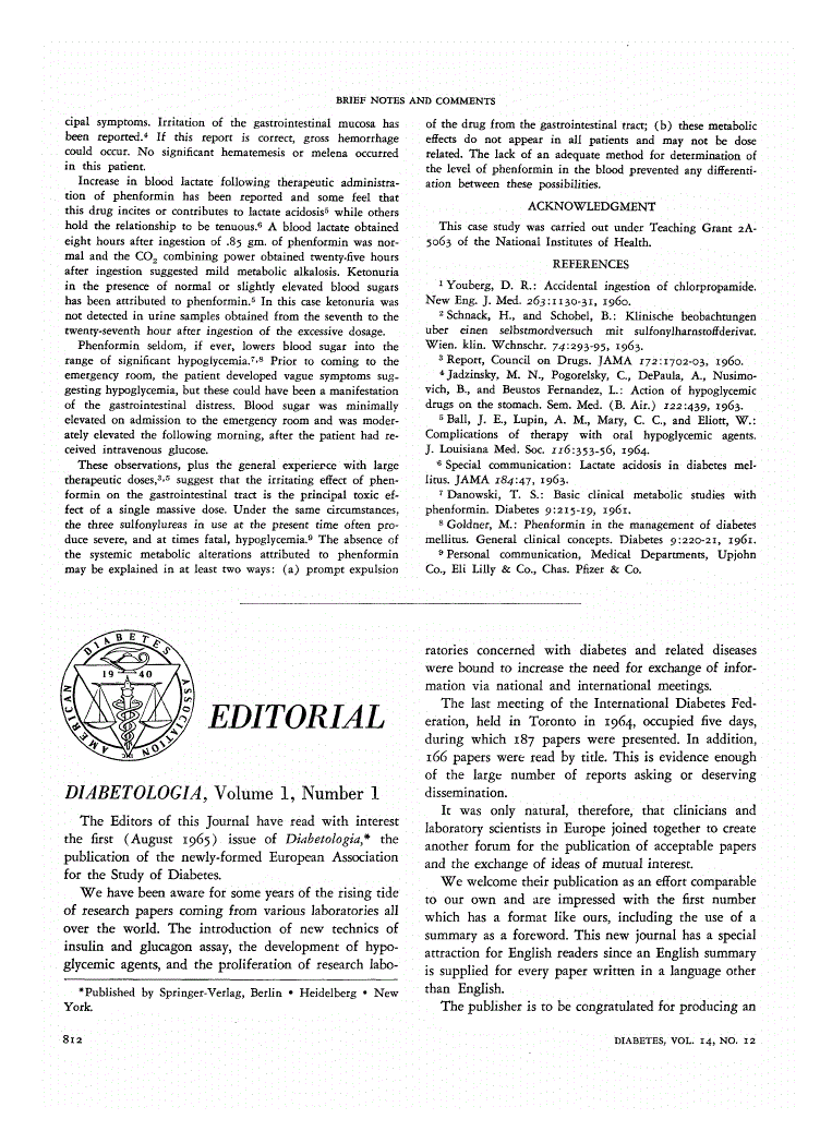 First page of Diabetologia, Volume 1, Number 1