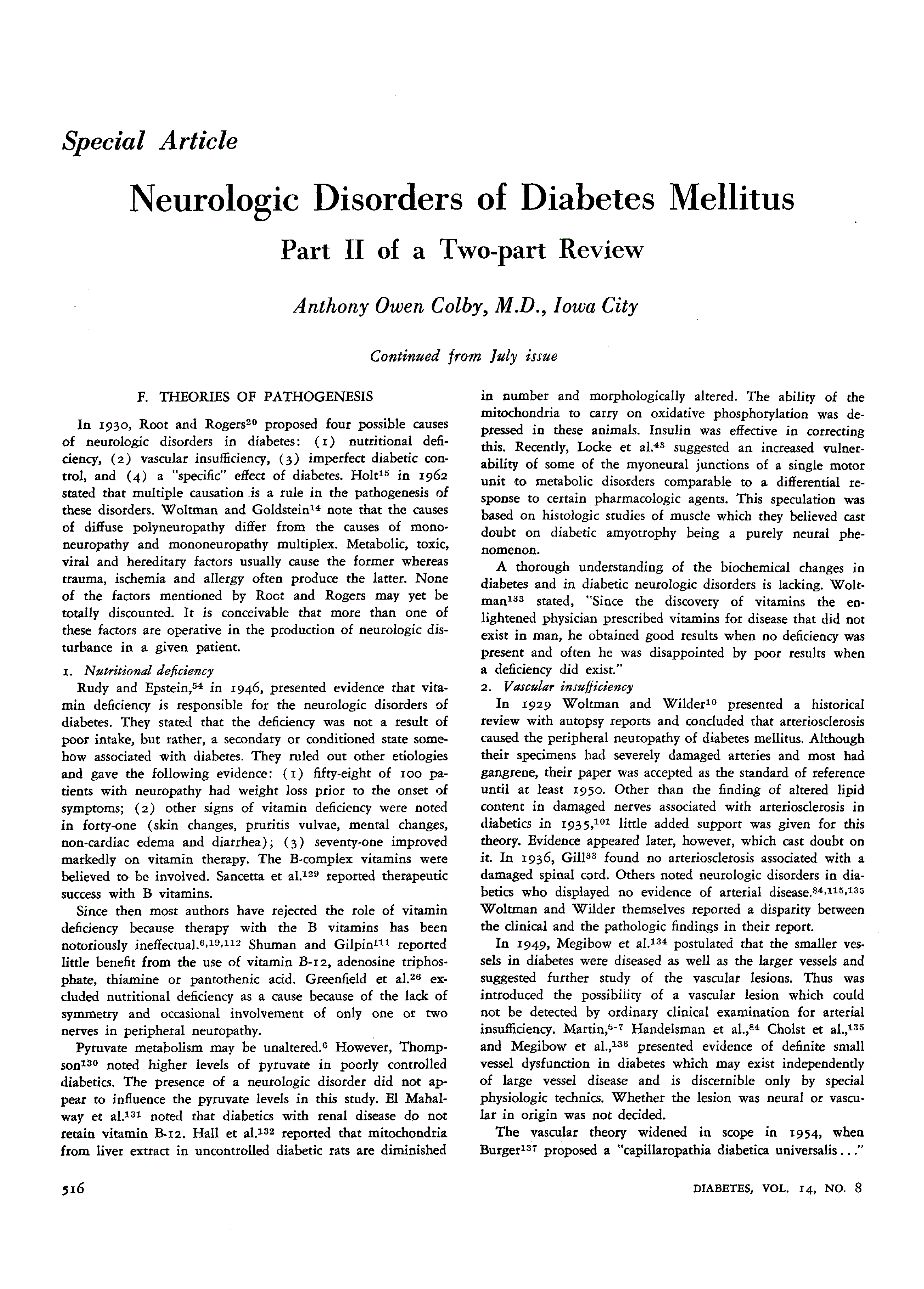 First page of Neurologic Disorders of Diabetes Mellitus: Part II of a Two-part Review
