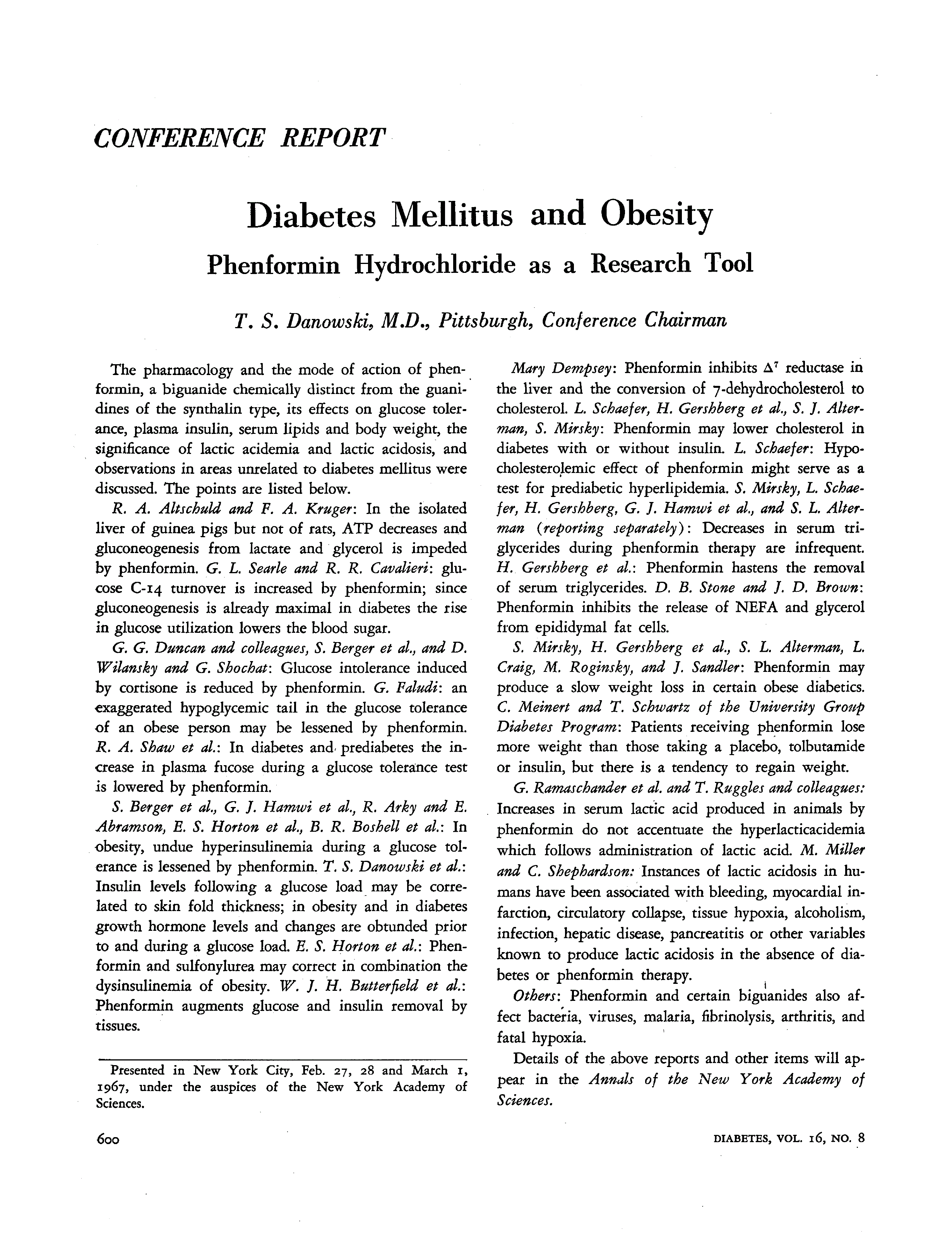 First page of Diabetes Mellitus and Obesity: Phenformin Hydrochloride as a Research Tool