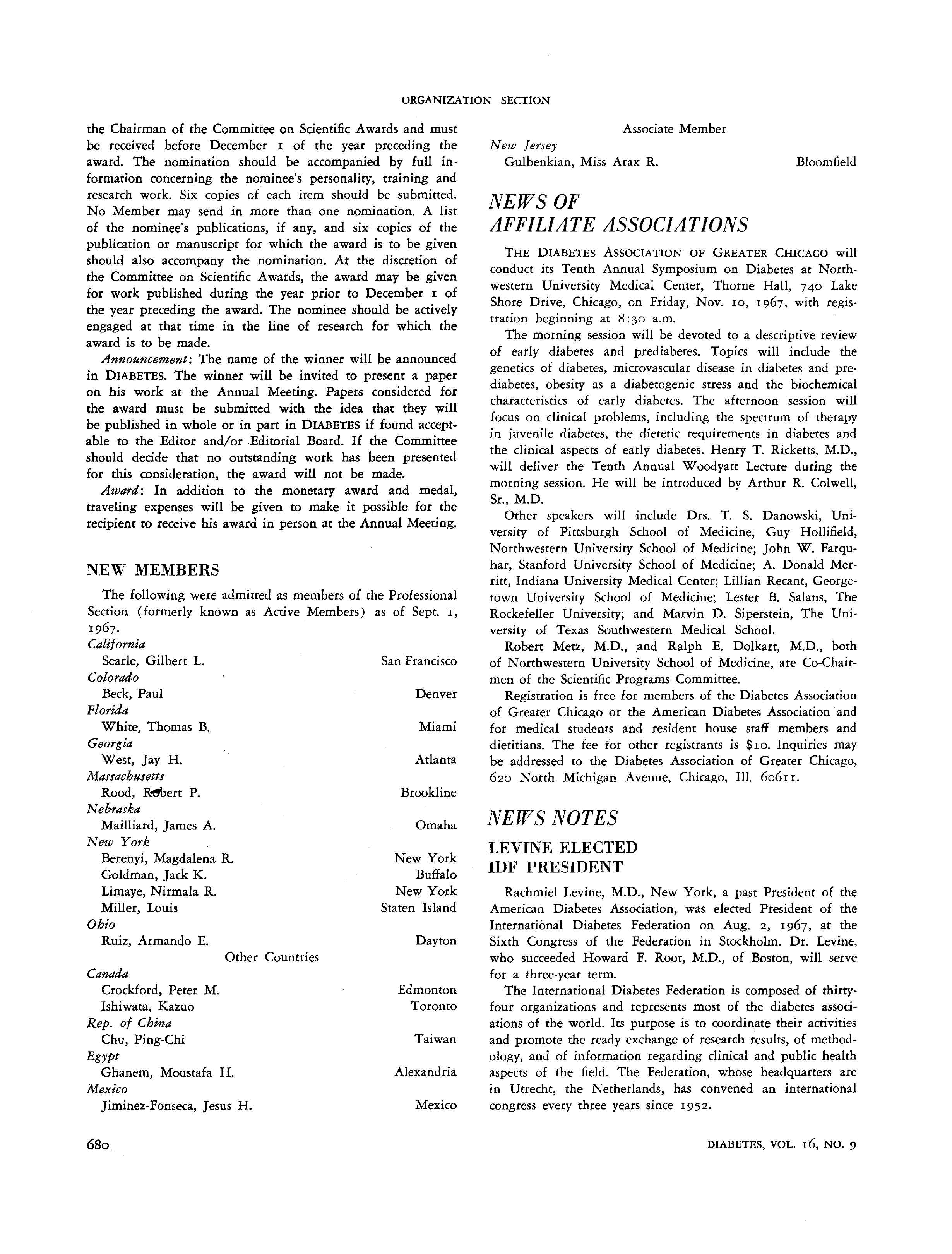 First page of News of Affiliate Associations