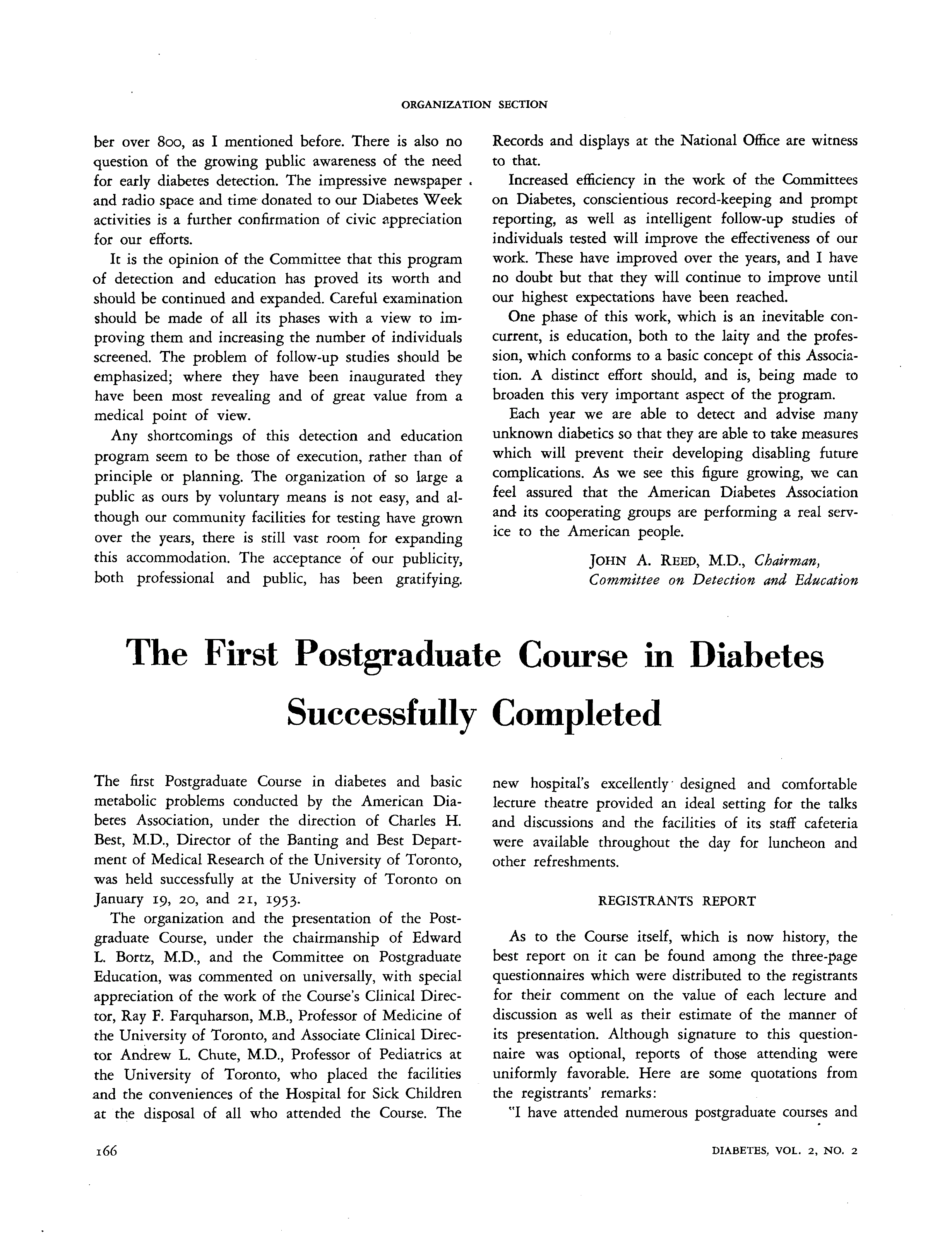 First page of The First Postgraduate Course in Diabetes Successfully Completed
