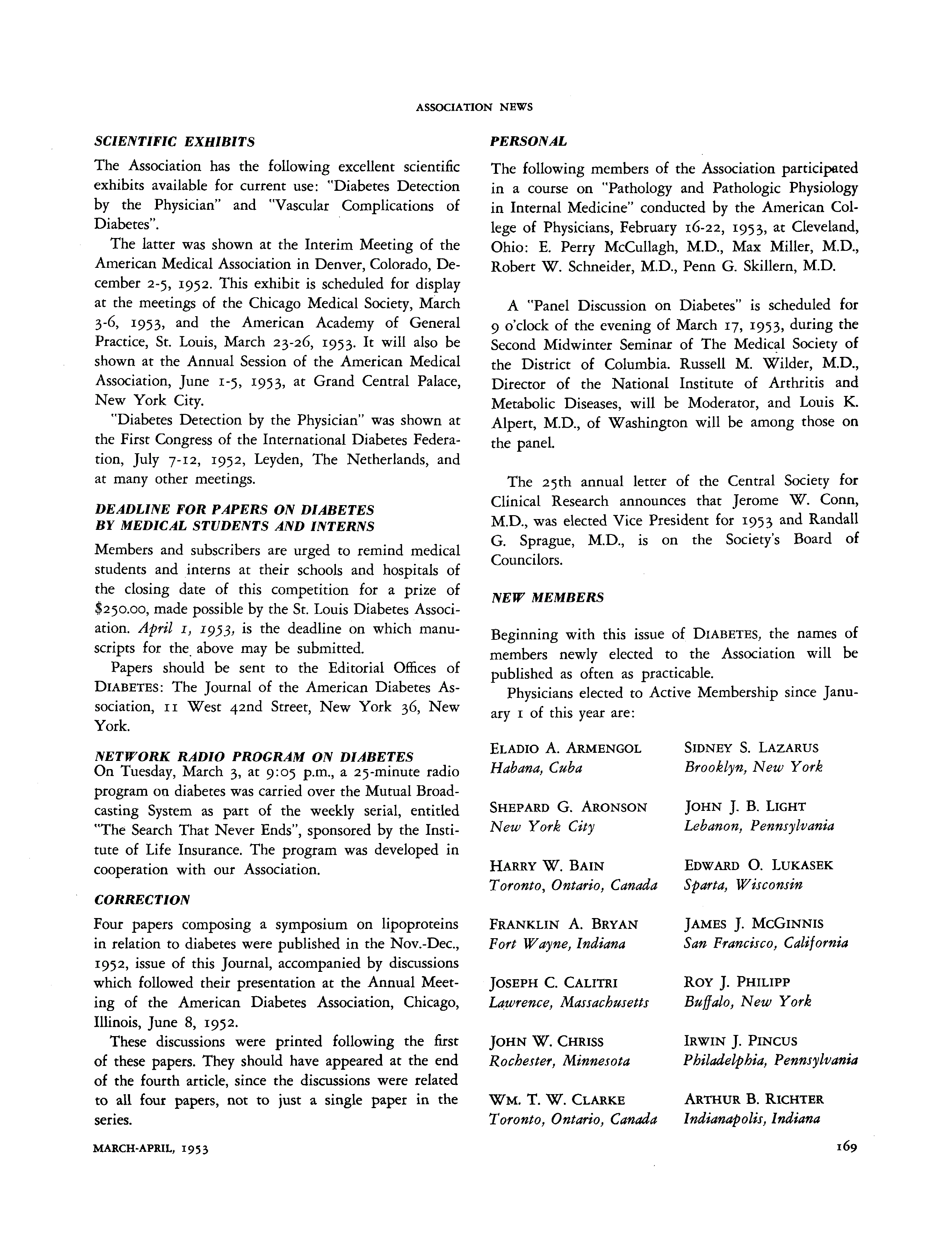 First page of Deadline for Papers on Diabetes by Medical Students and Interns