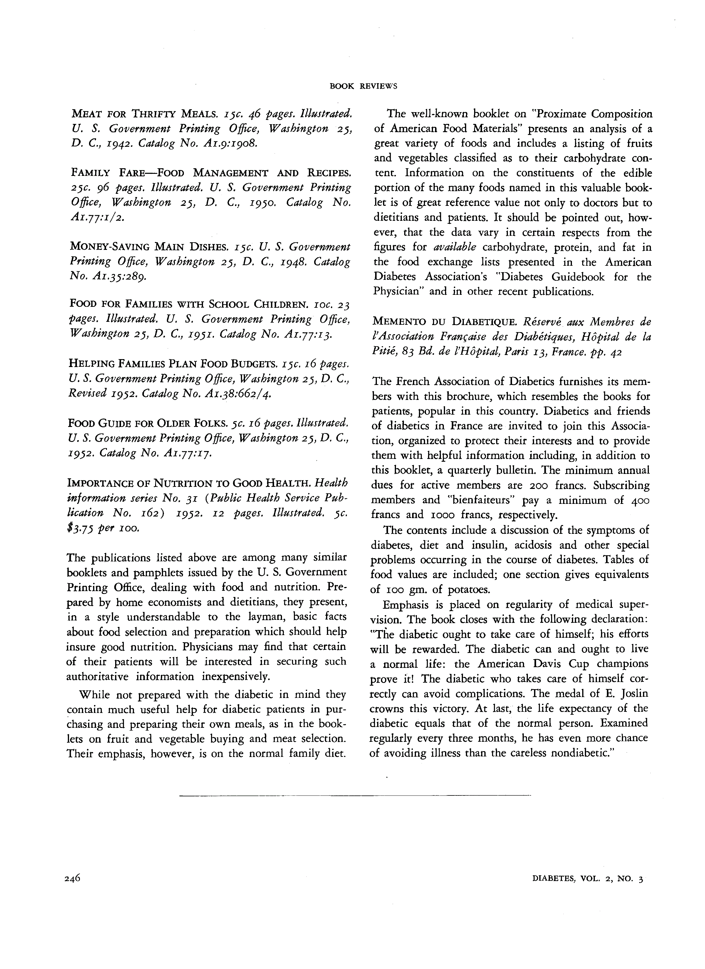 First page of Memento du Diabetique