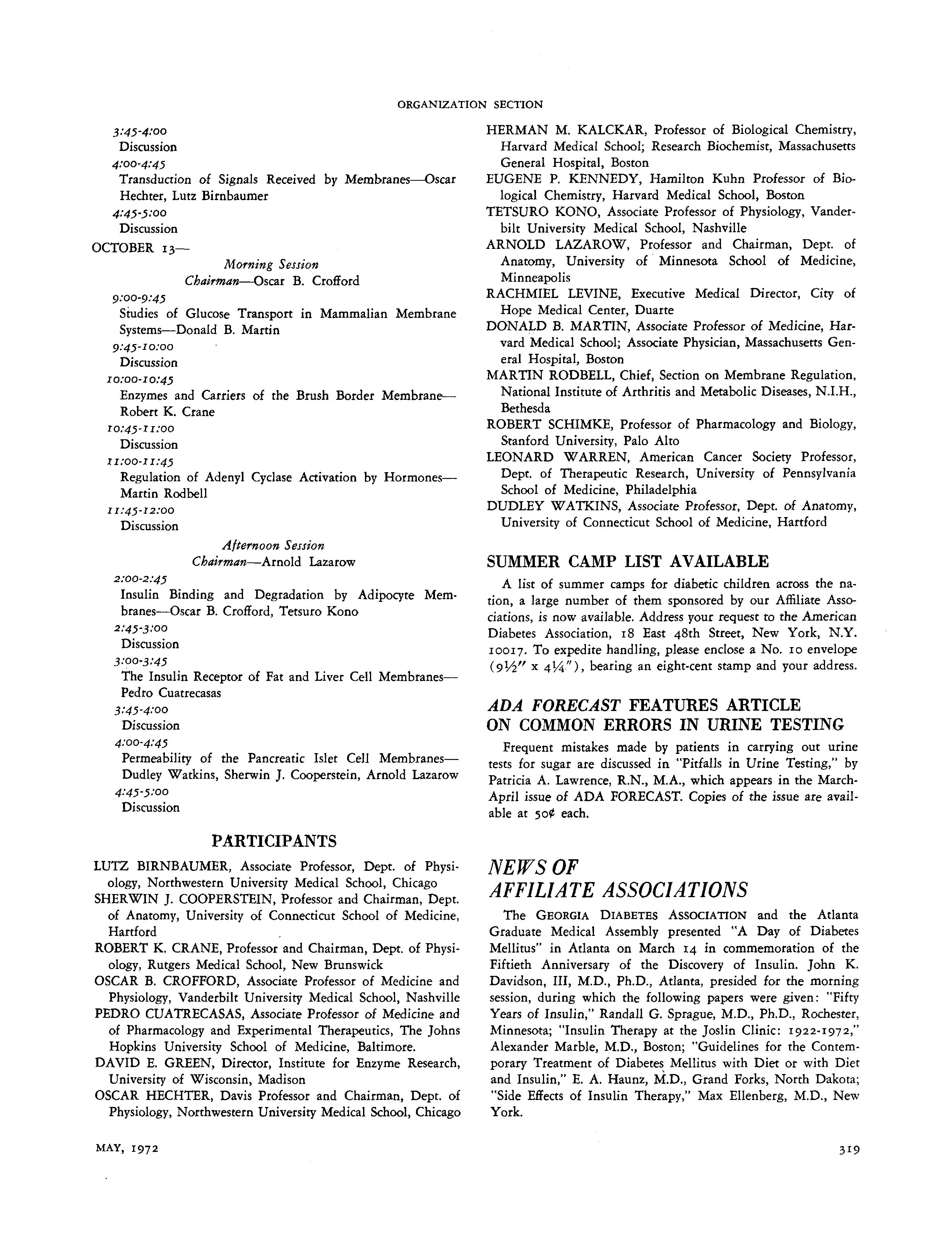 First page of News of Affiliate Associations