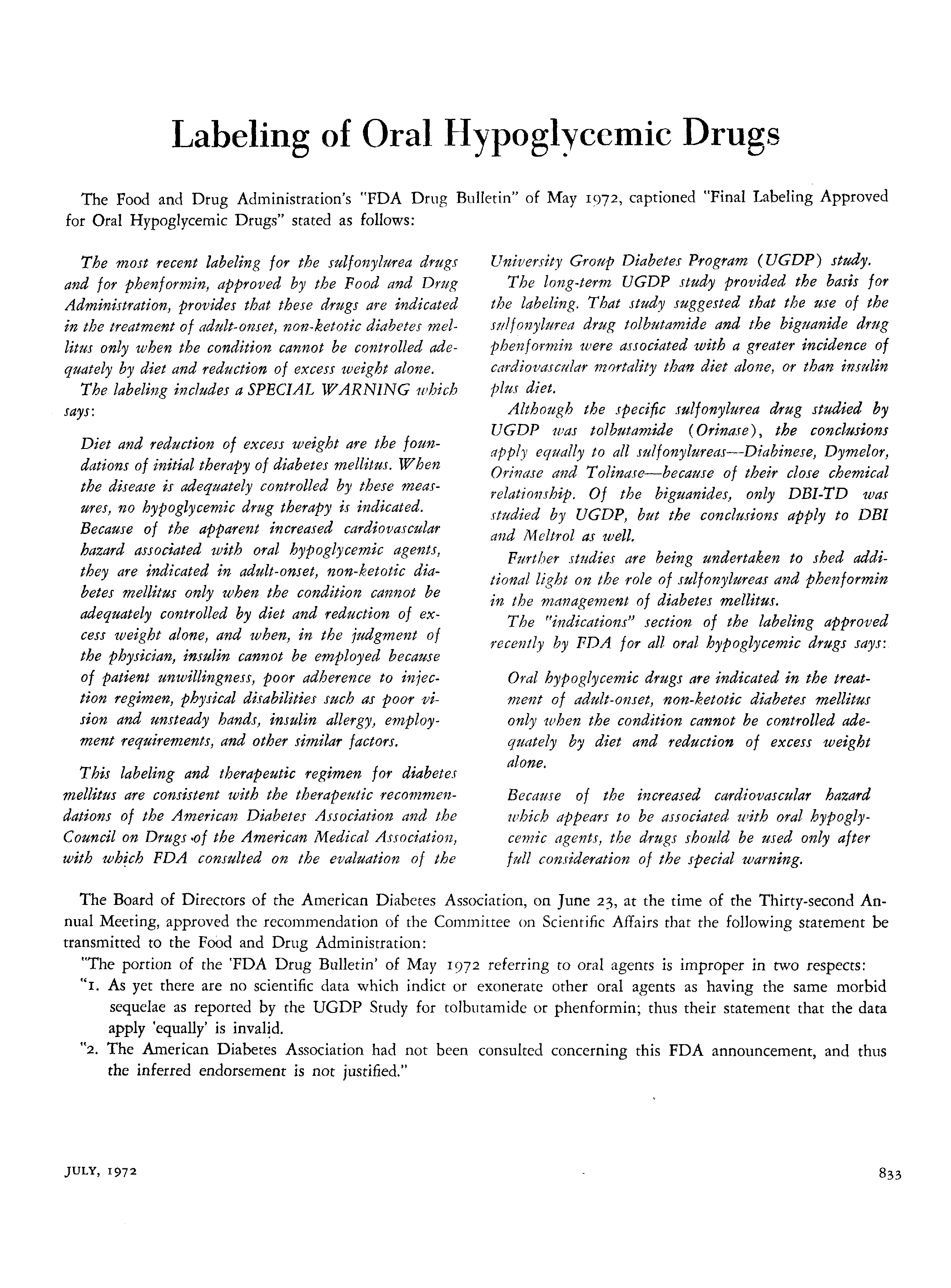 First page of Labeling of Oral Hypoglycemic Drugs