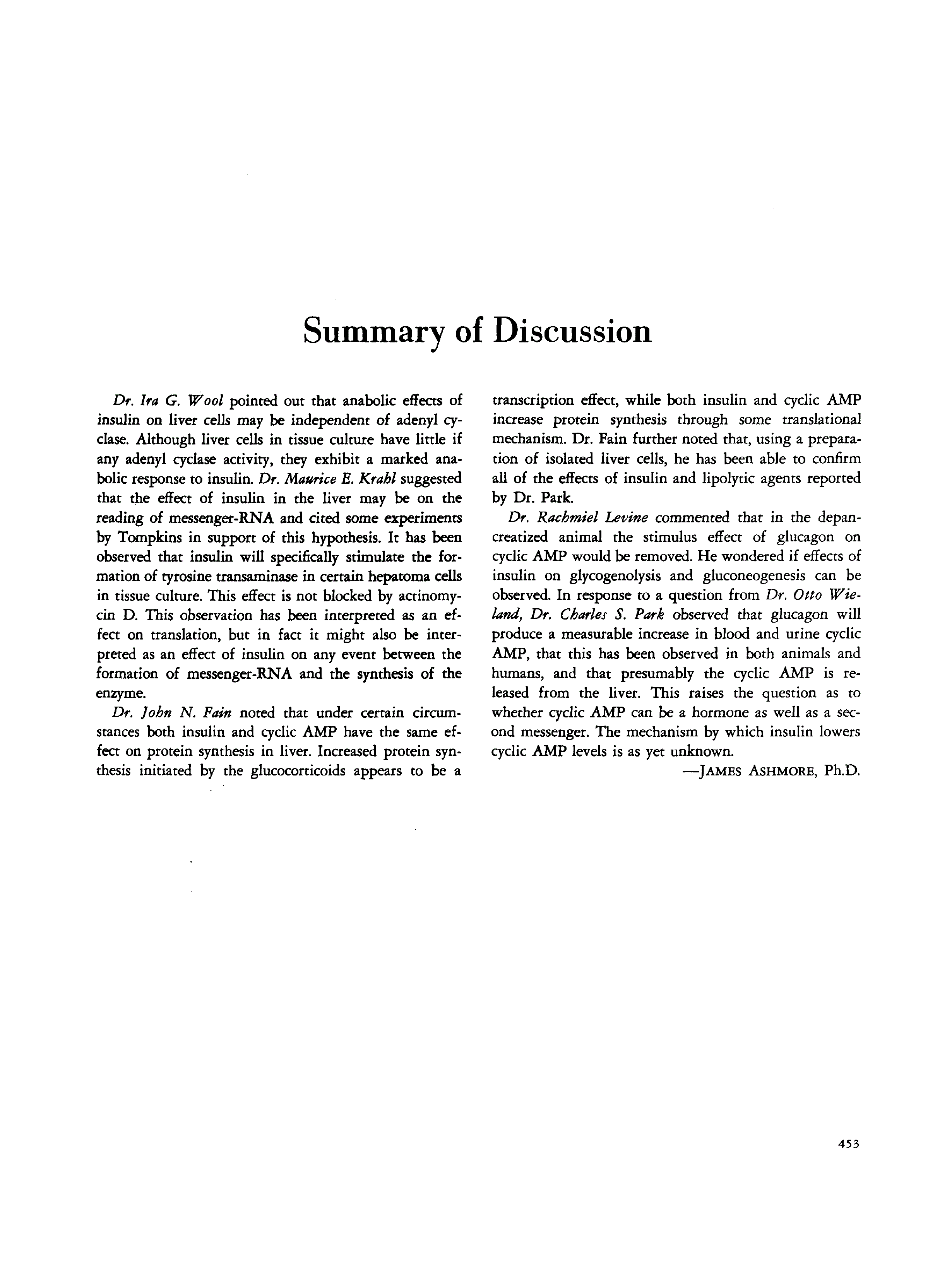 First page of Summary of Discussion