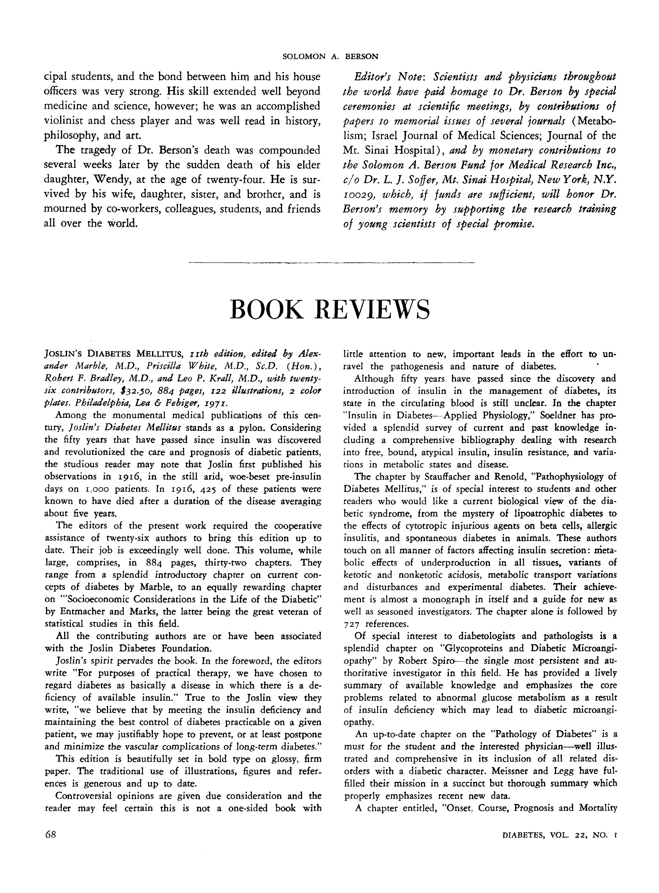 First page of Joslin's Diabetes Mellitus