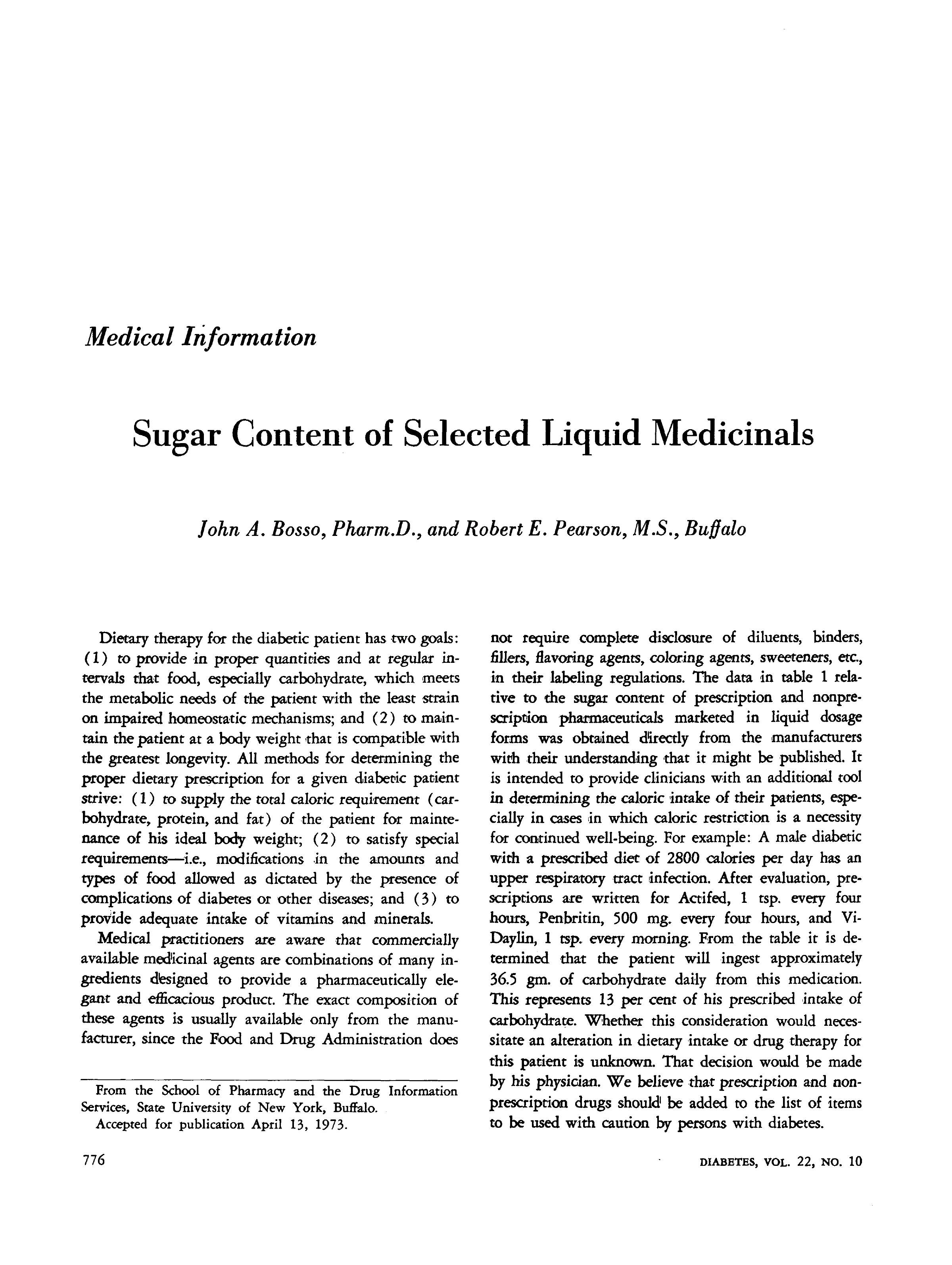 First page of Sugar Content of Selected Liquid Medicinals