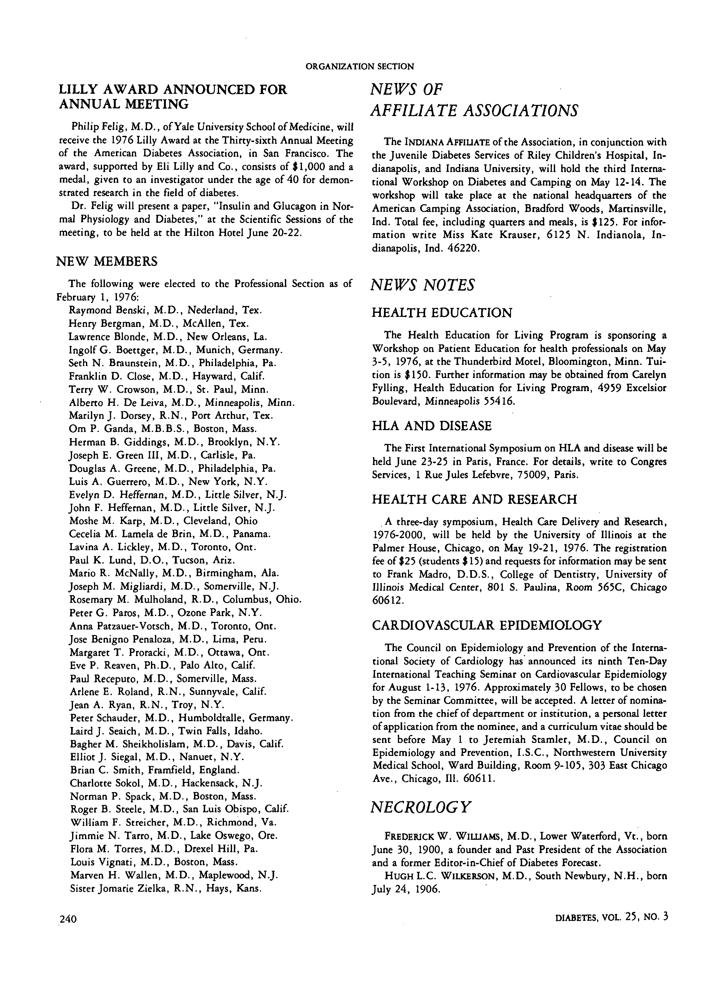 First page of News of Affiliate Associations