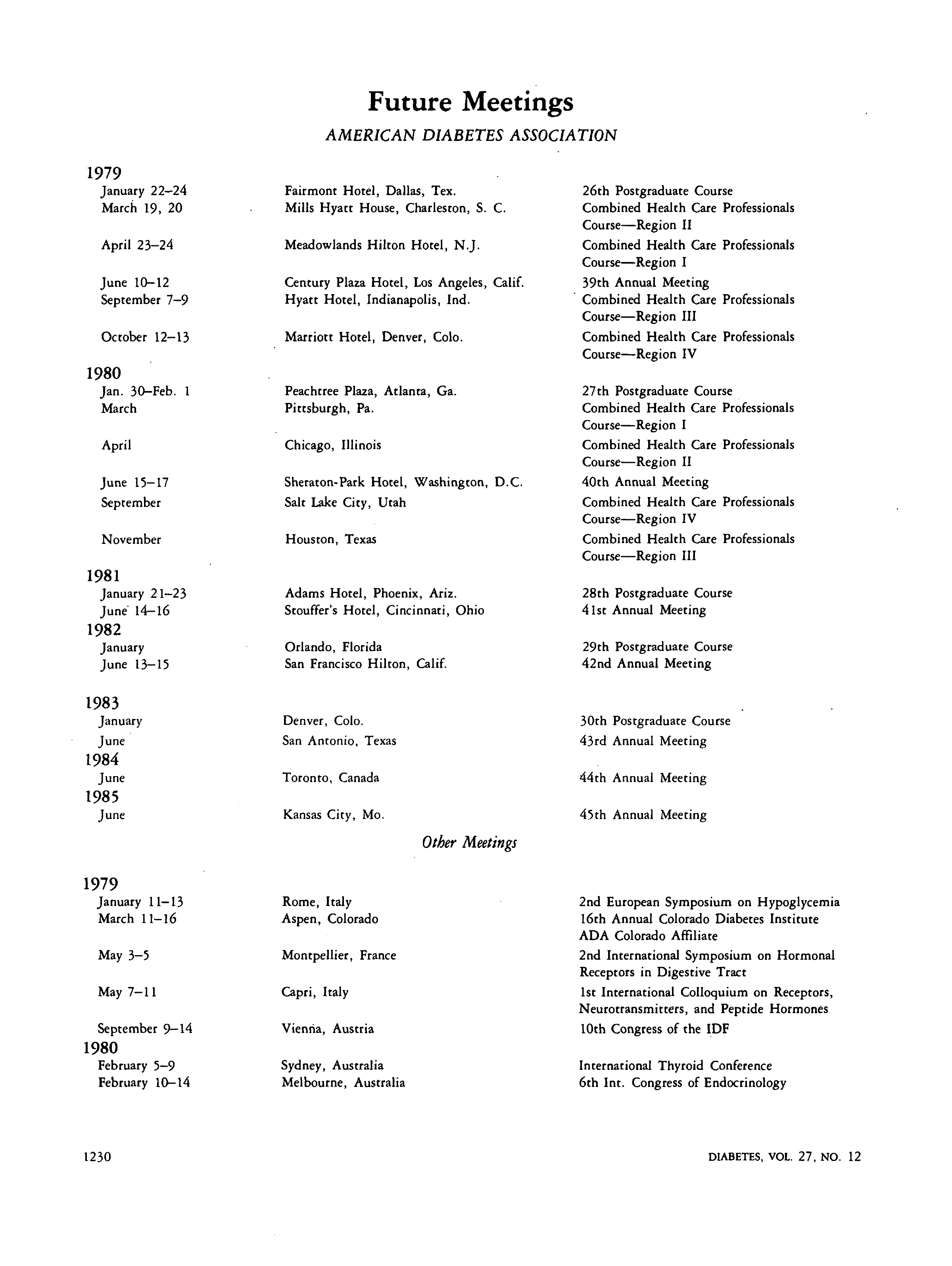 First page of Future Meetings: American Diabetes Association