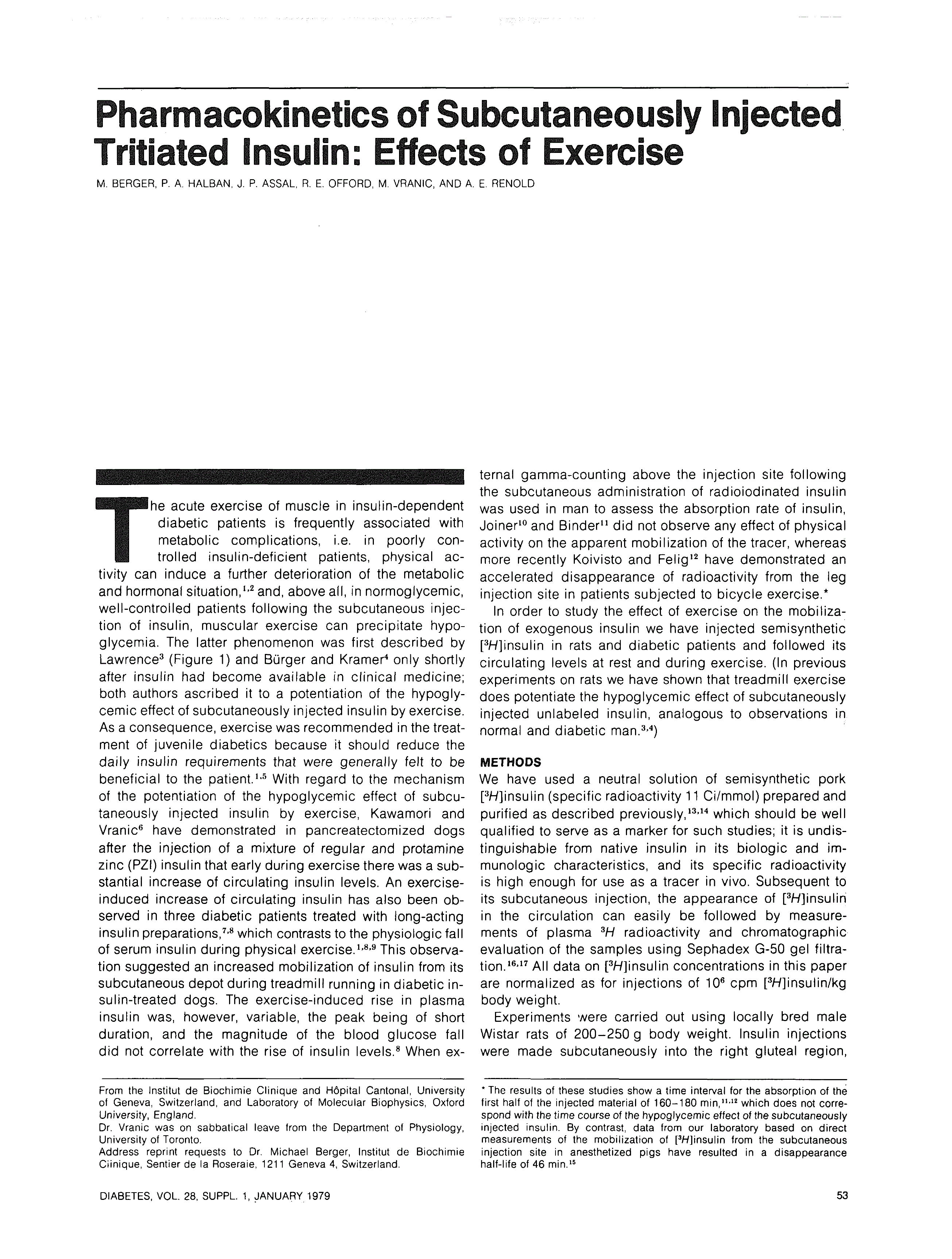 First page of Pharmacokinetics of Subcutaneously Injected Tritiated Insulin: Effects of Exercise