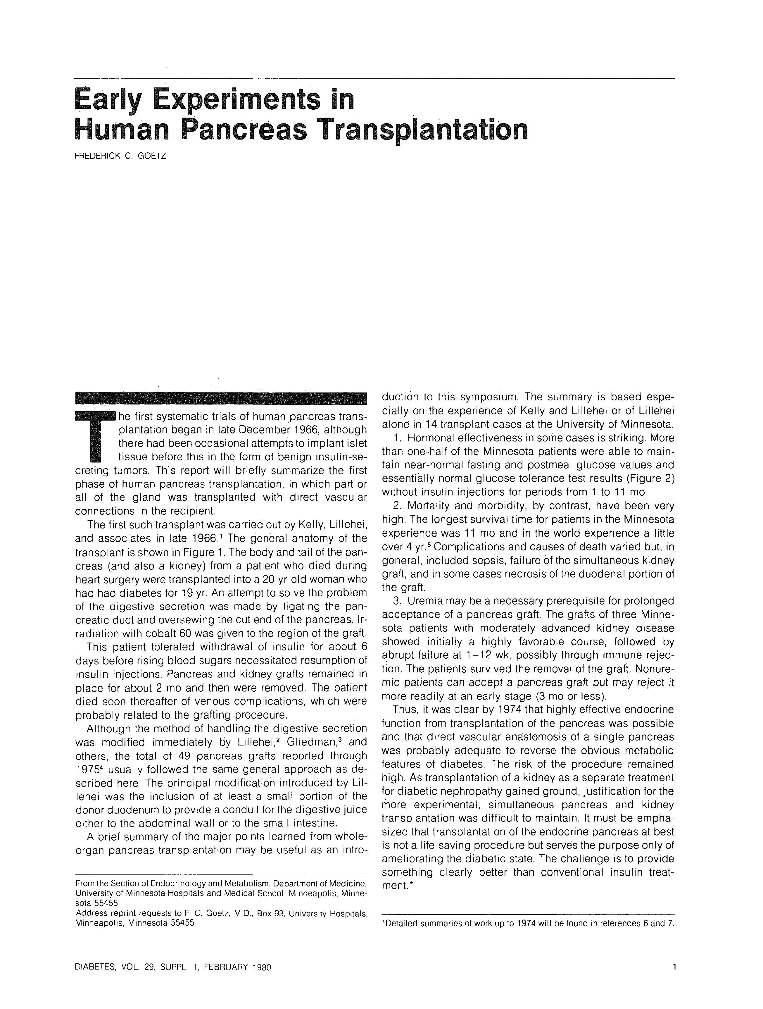 First page of Early Experiments in Human Pancreas Transplantation