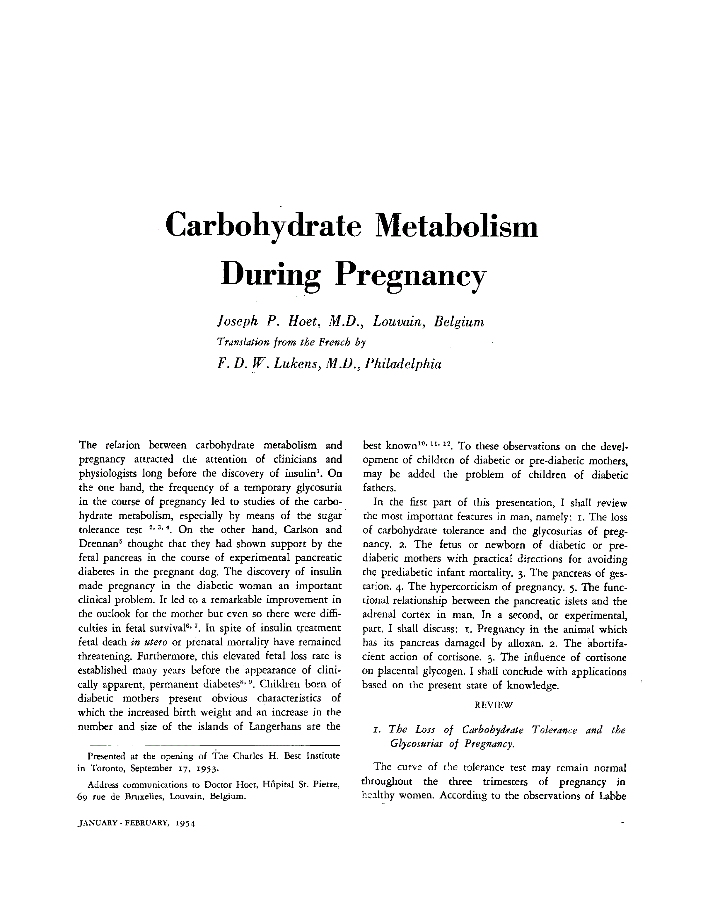 First page of Carbohydrate Metabolism During Pregnancy