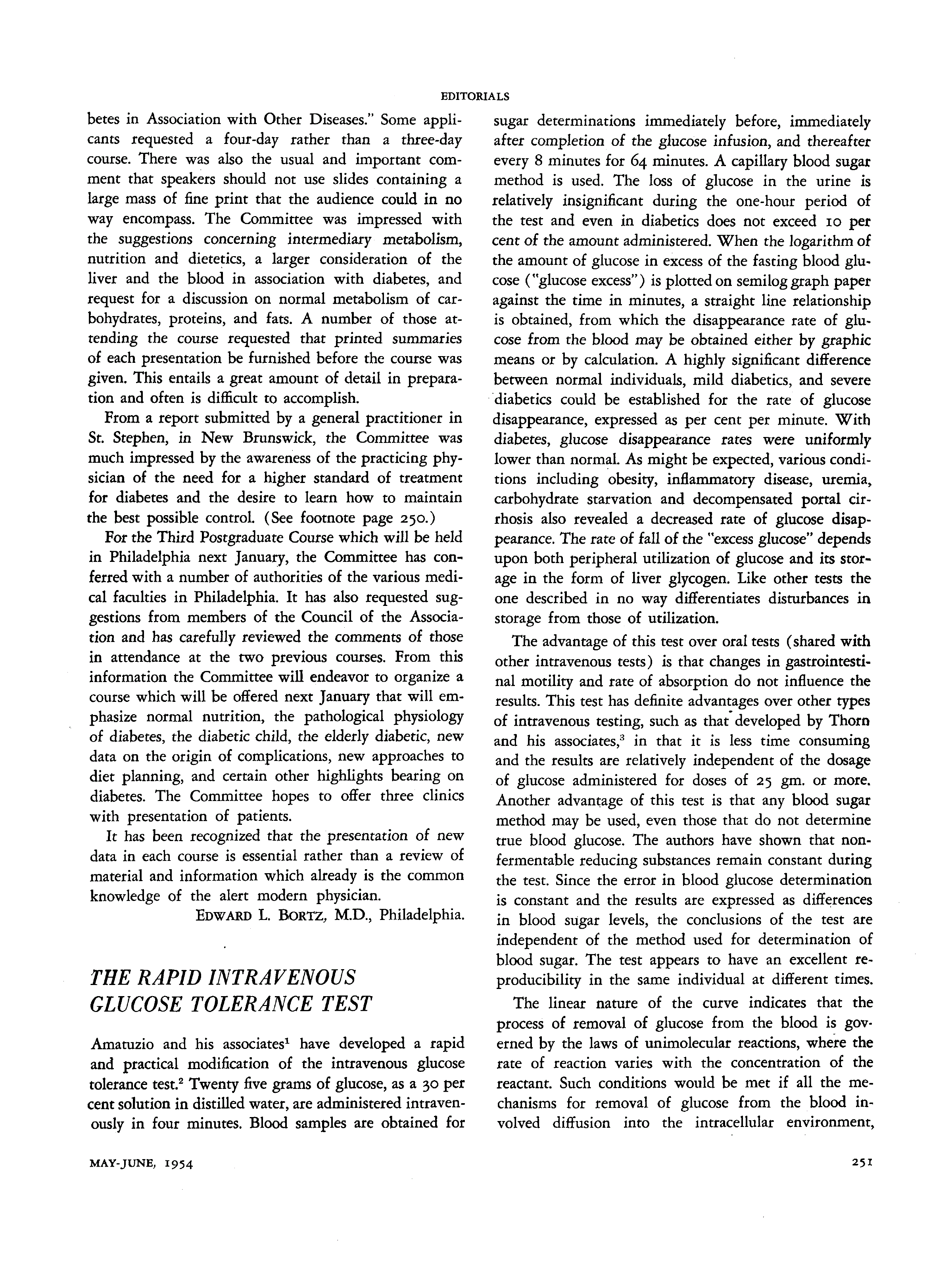 First page of The Rapid Intravenous Glucose Tolerance Test