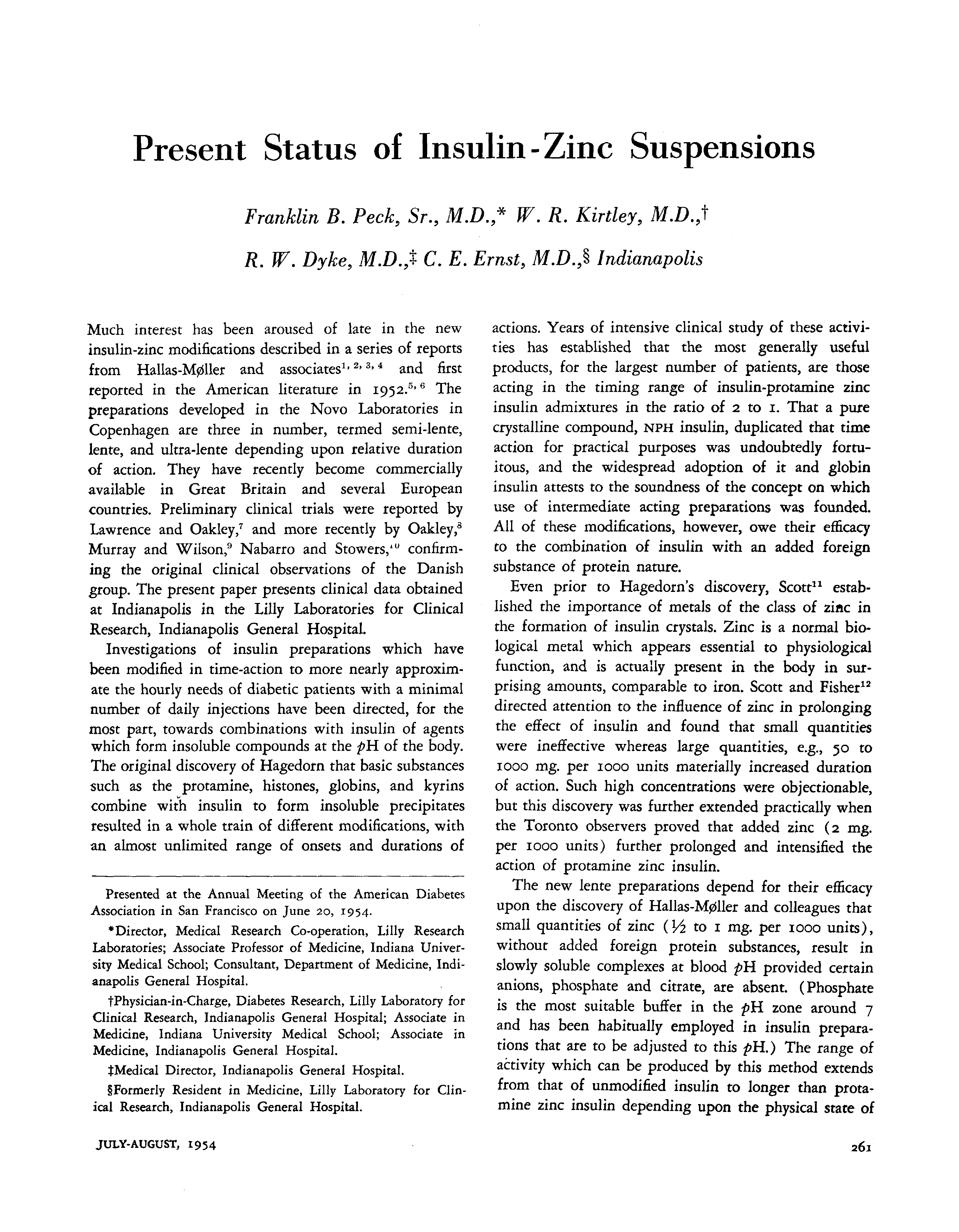 First page of Present Status of Insulin-Zinc Suspensions