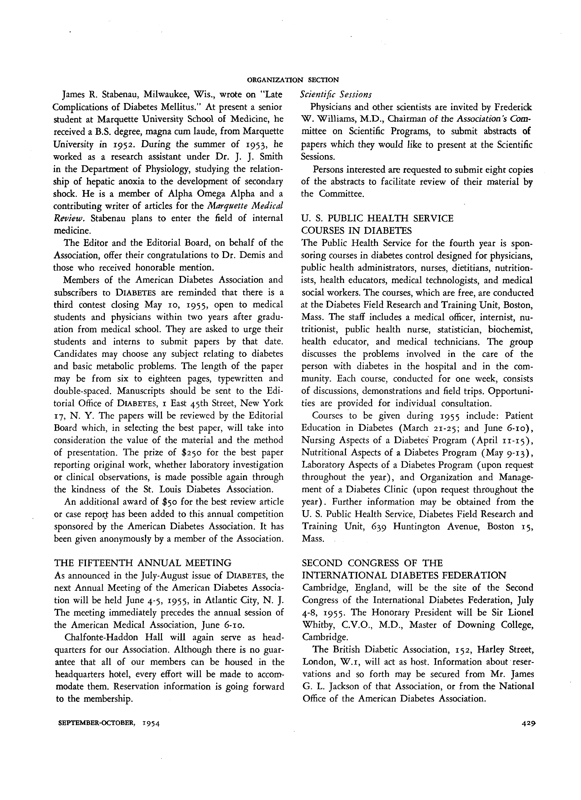 First page of U. S. Public Health Service Courses in Diabetes