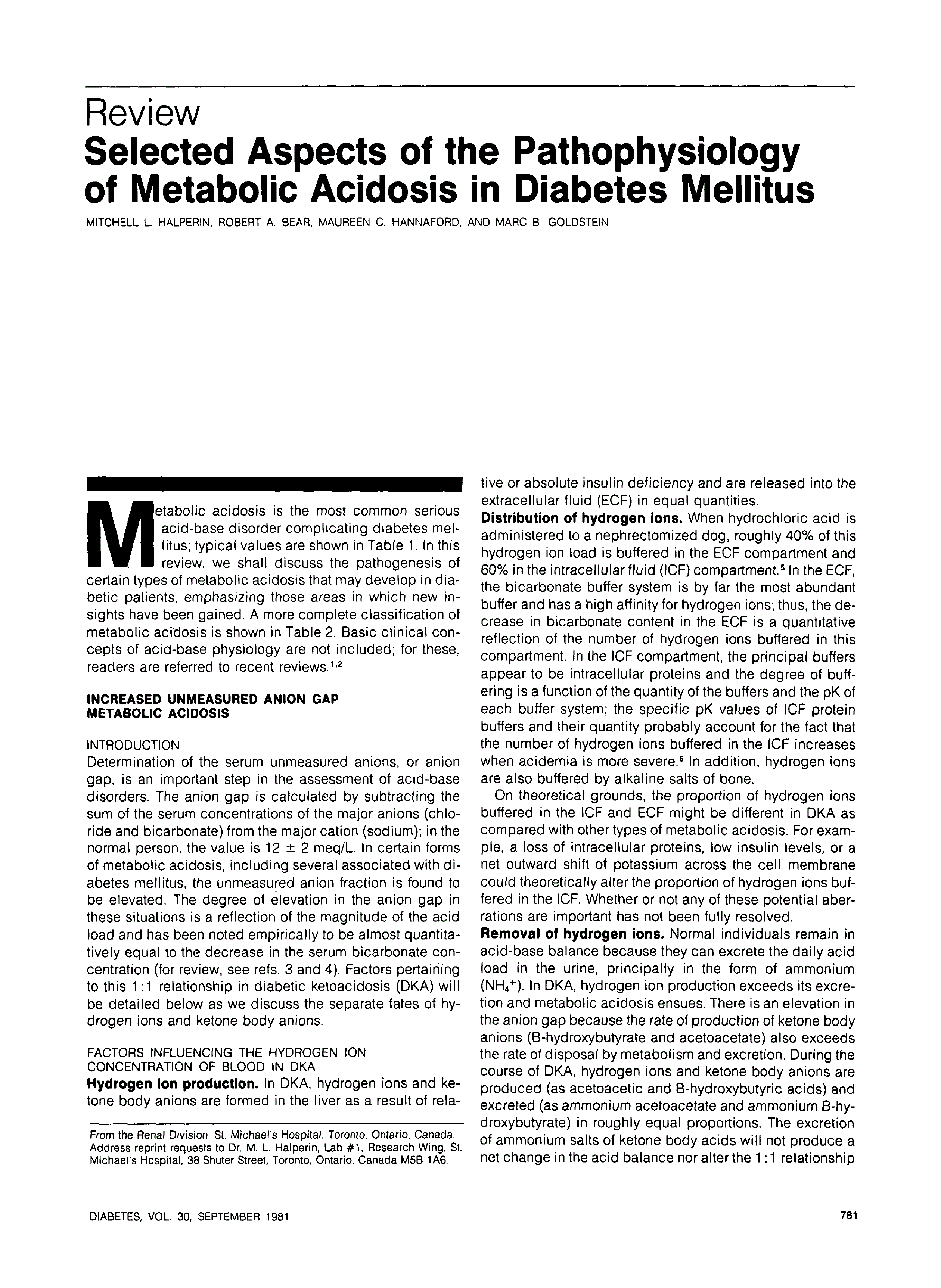 First page of Selected Aspects of the Pathophysiology of Metabolic Acidosis in Diabetes Mellitus