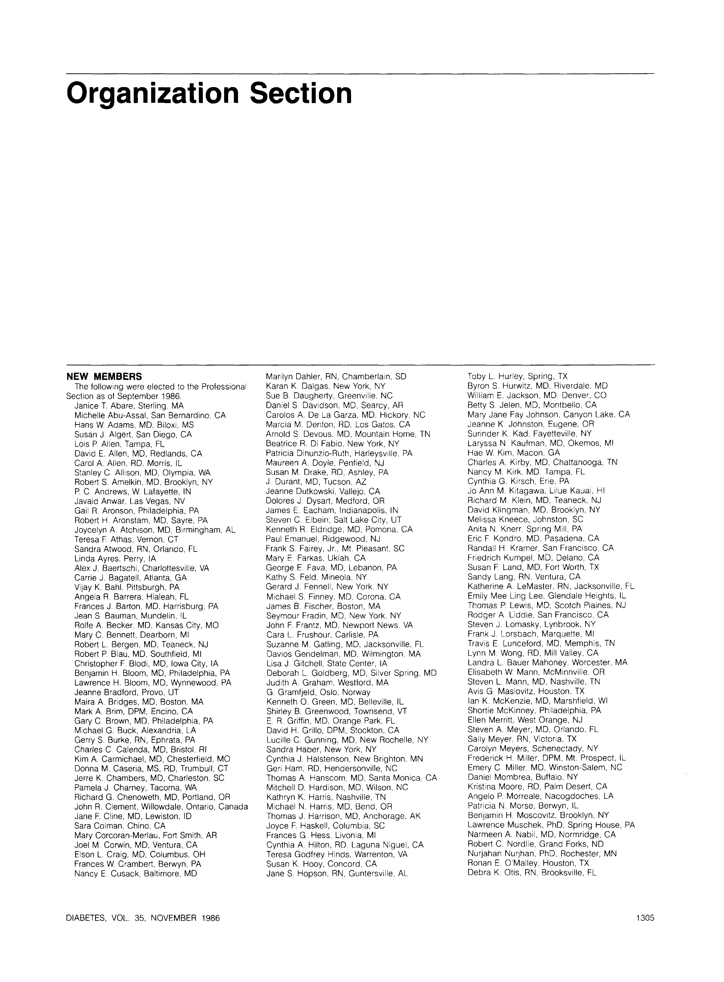 First page of Organization Section