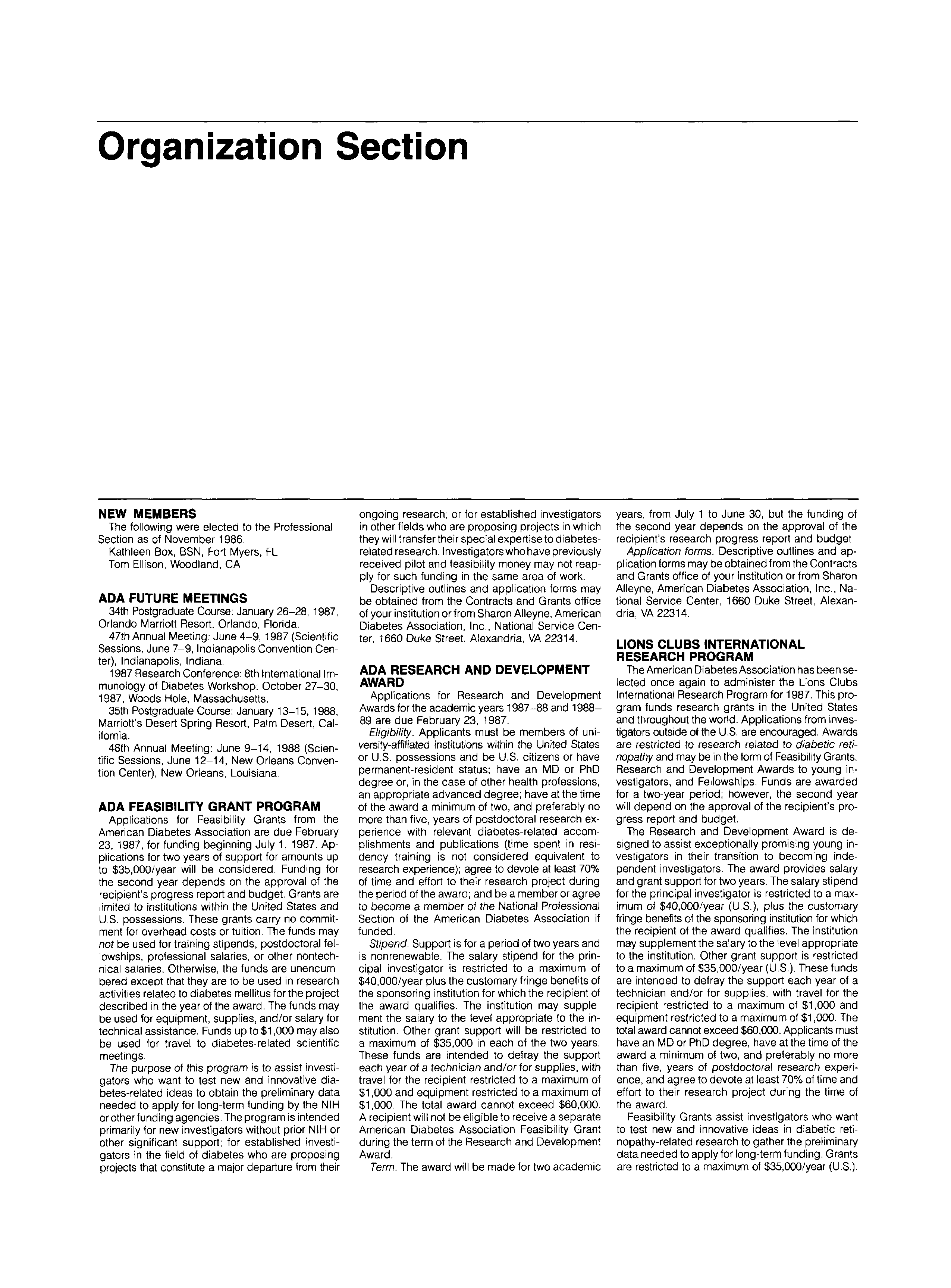 First page of Organization Section