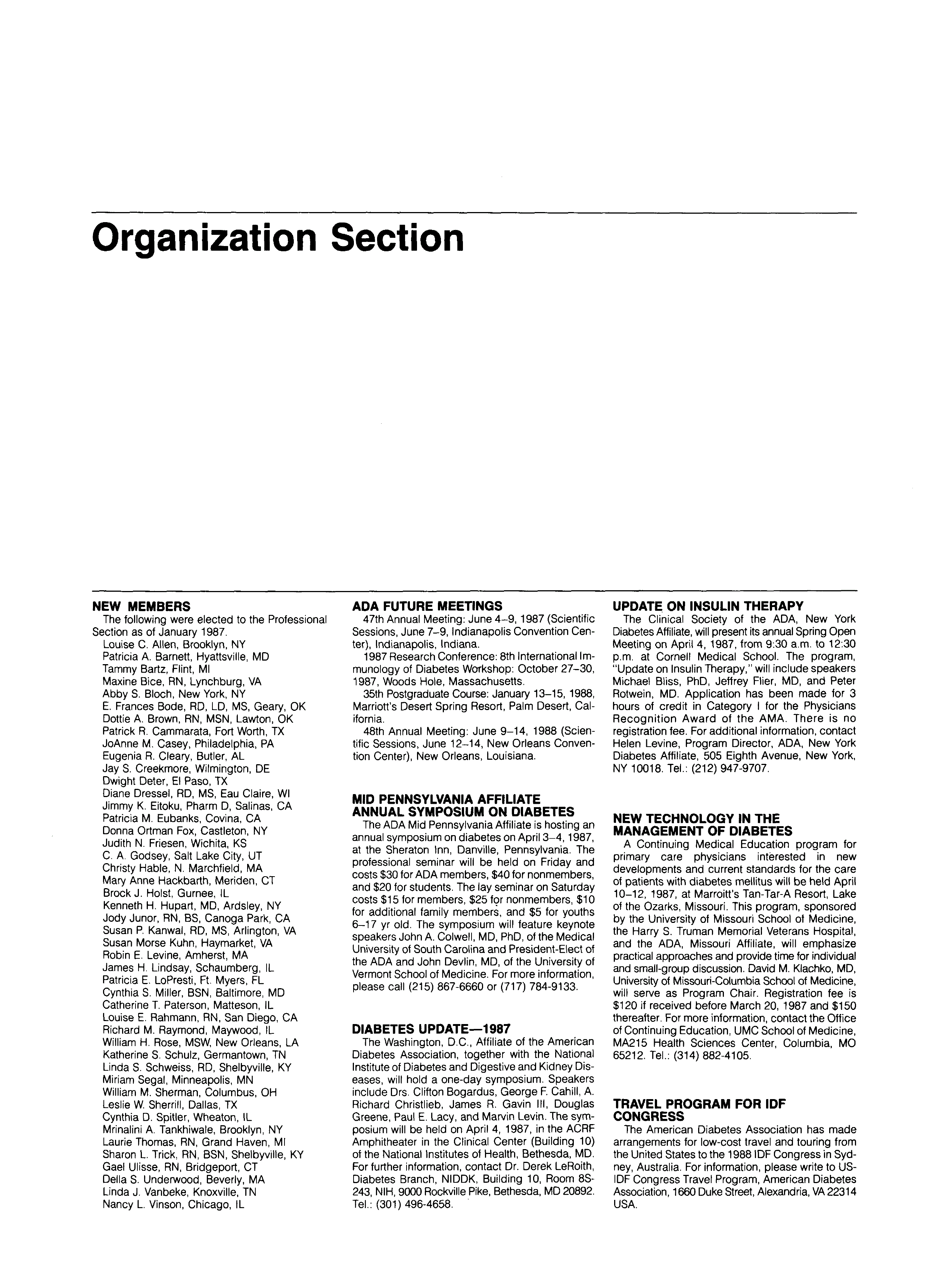 First page of Organization Section