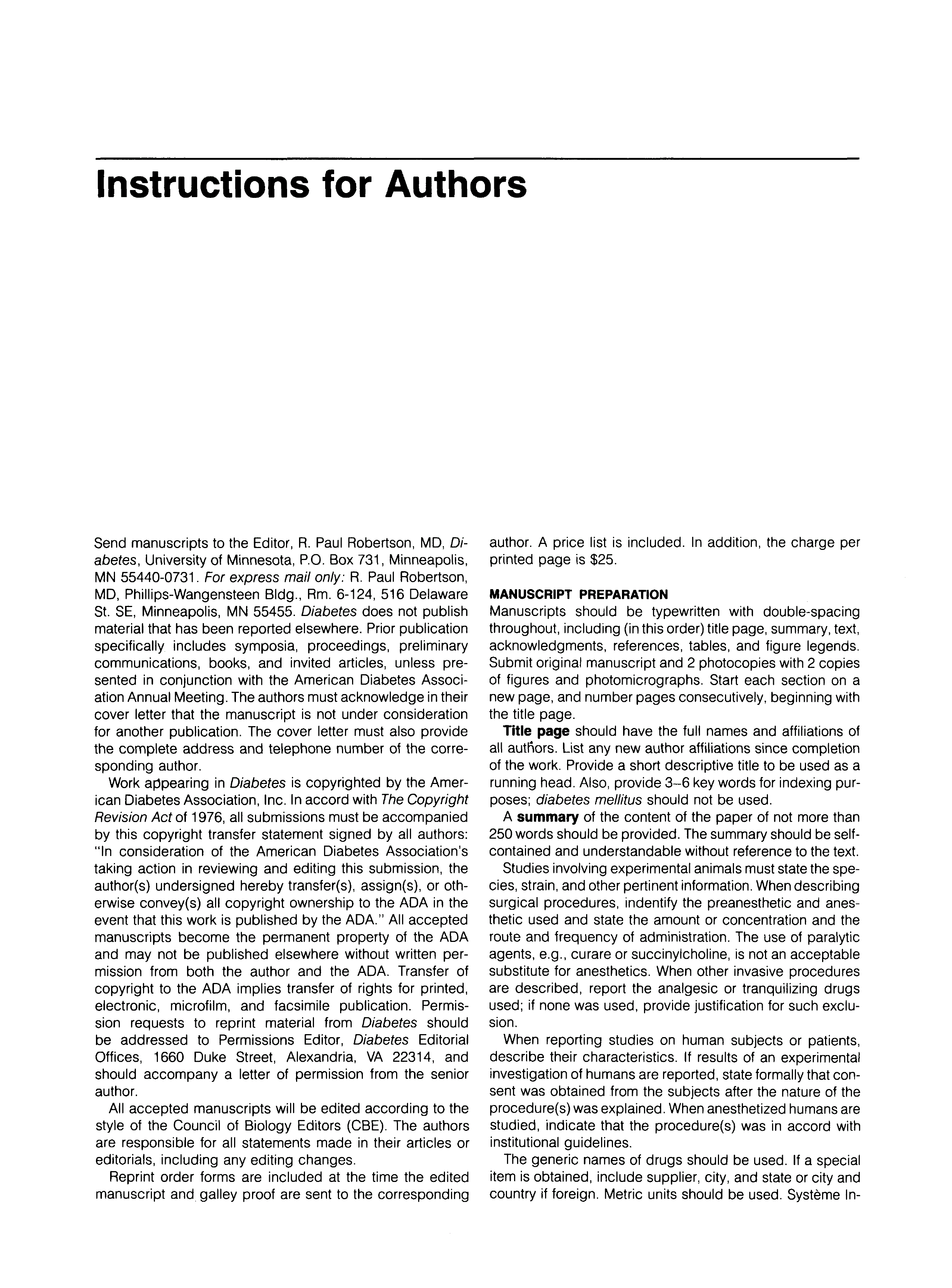 First page of Instructions for Authors