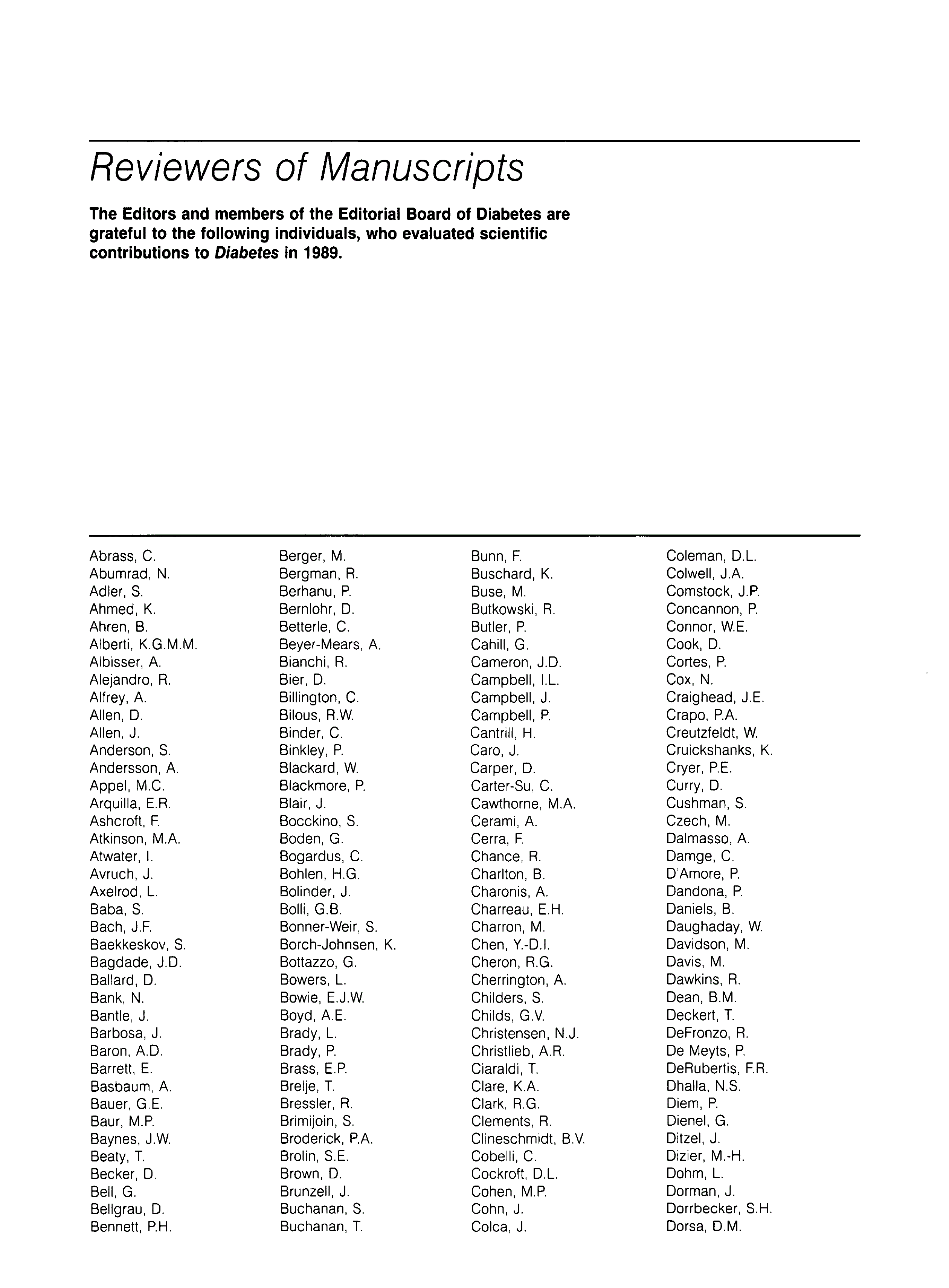 First page of Reviewers of Manuscripts