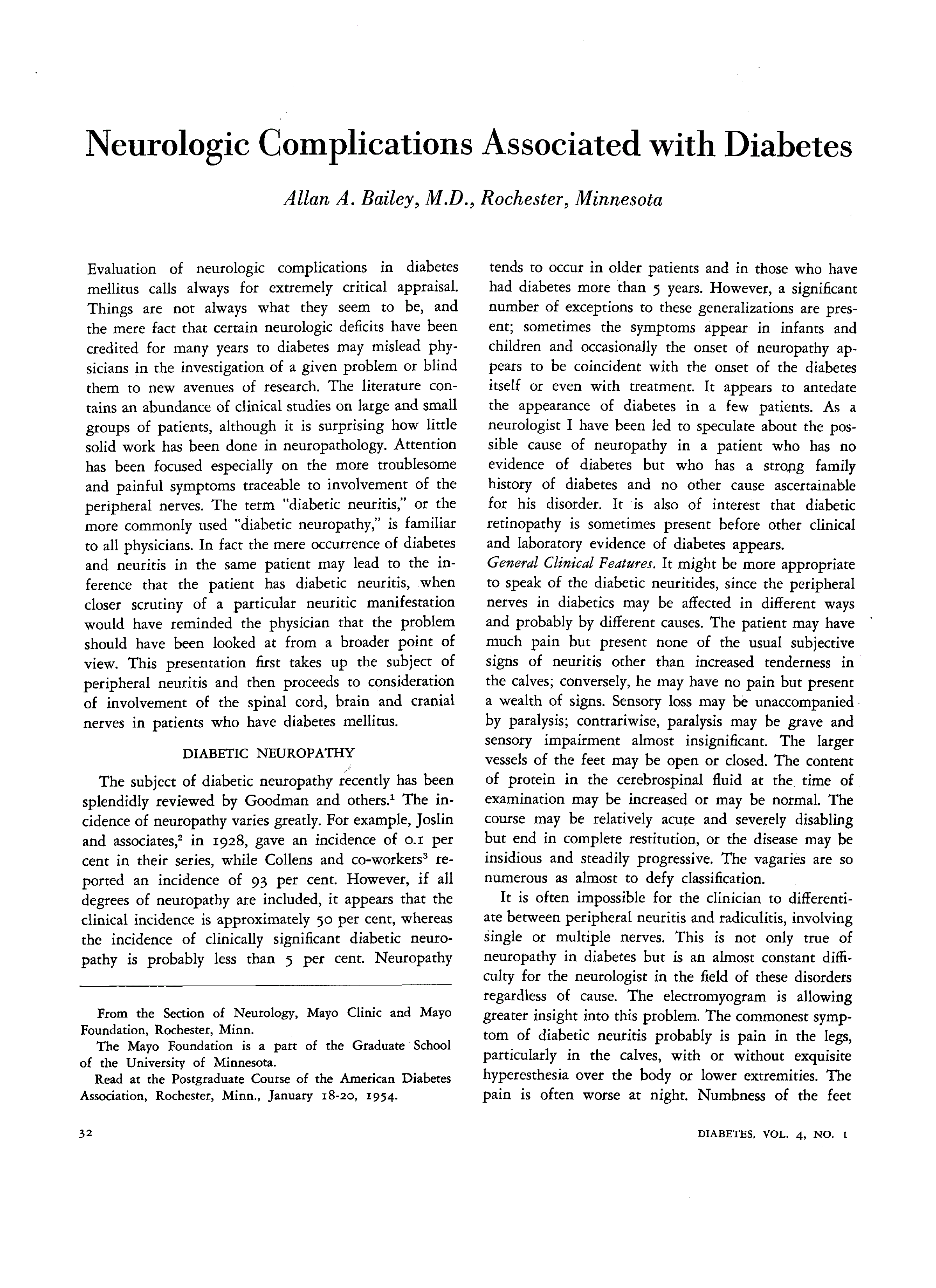 First page of Neurologic Complications Associated with Diabetes