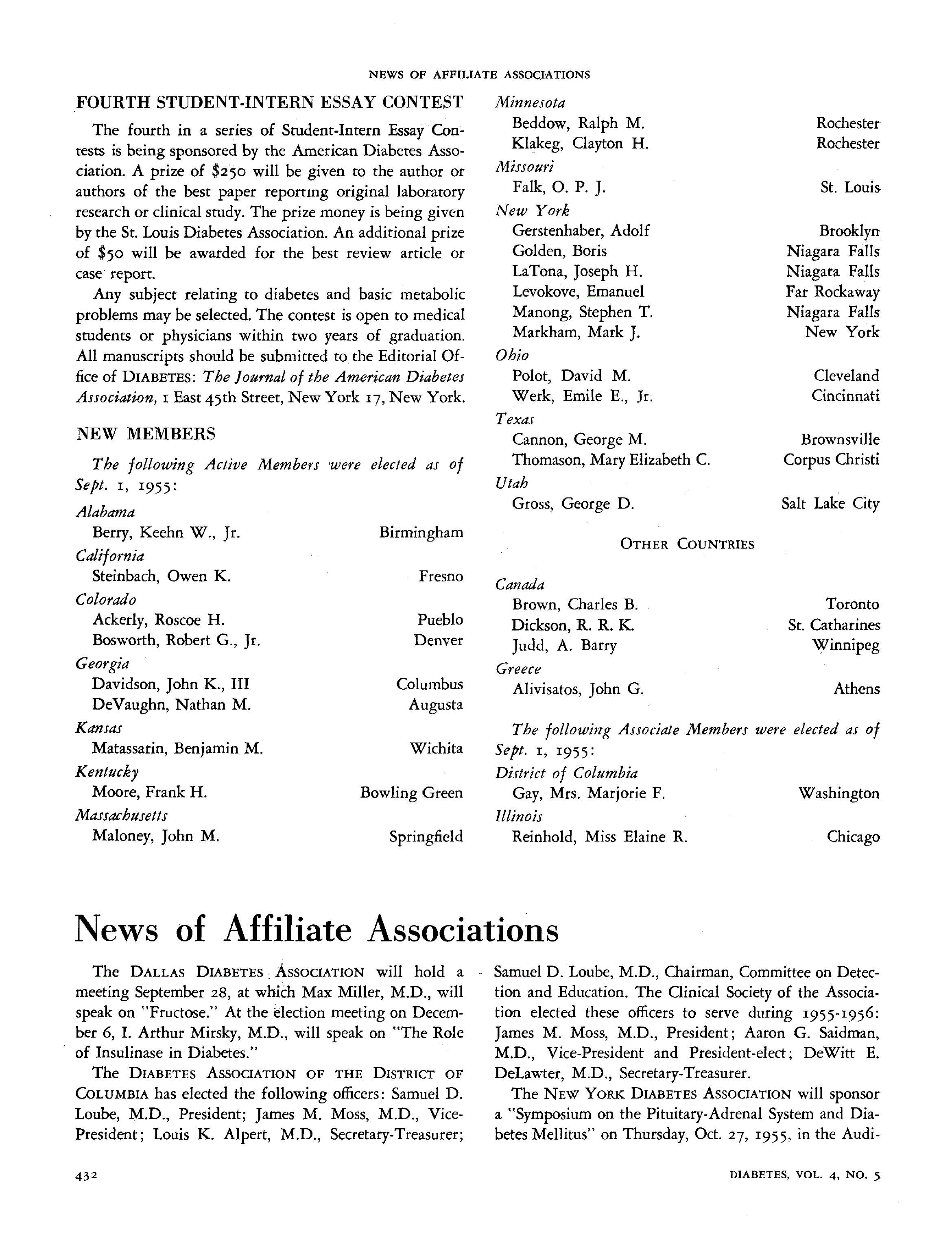 First page of News of Affiliate Associations