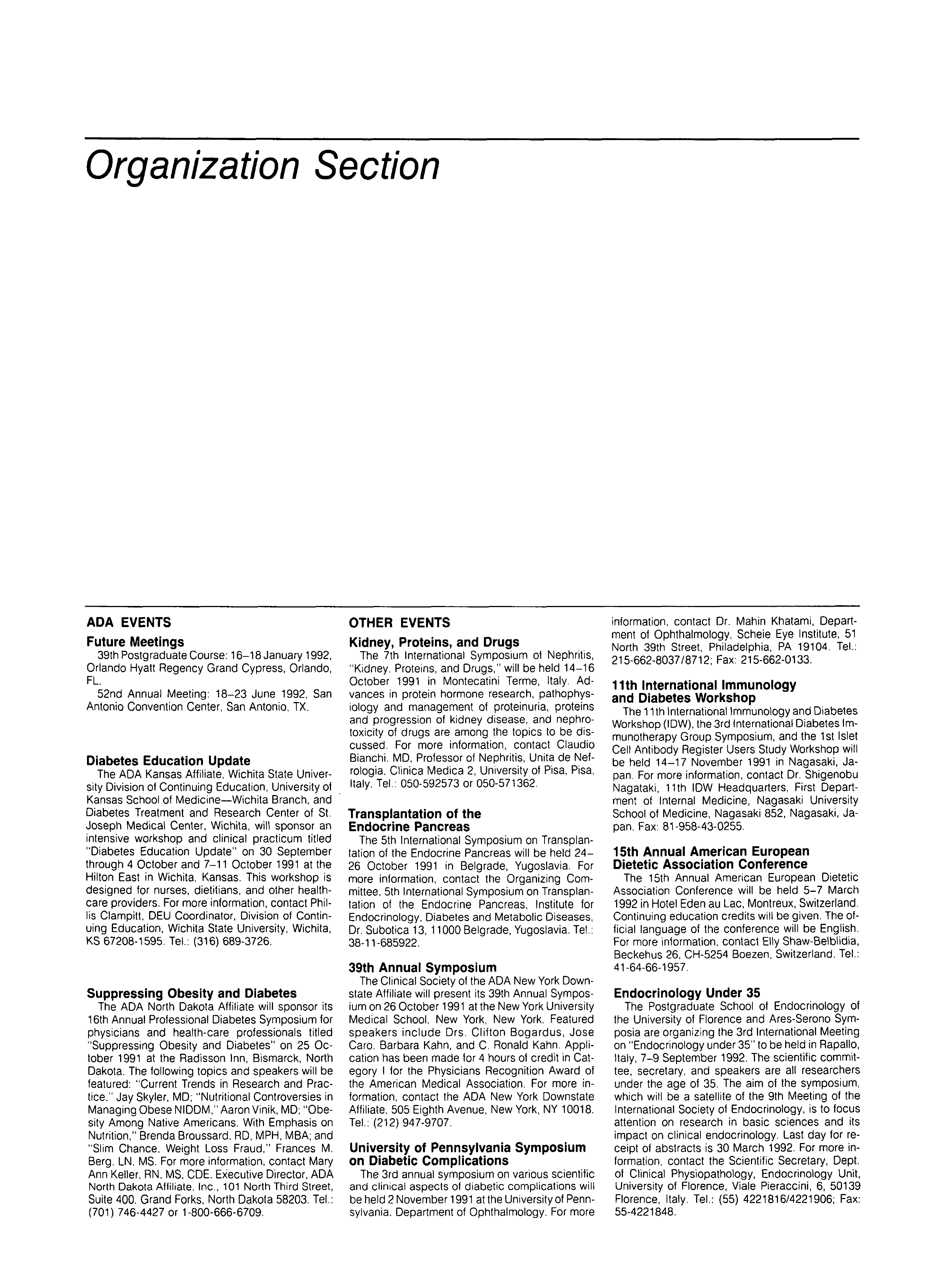 First page of Organization Section