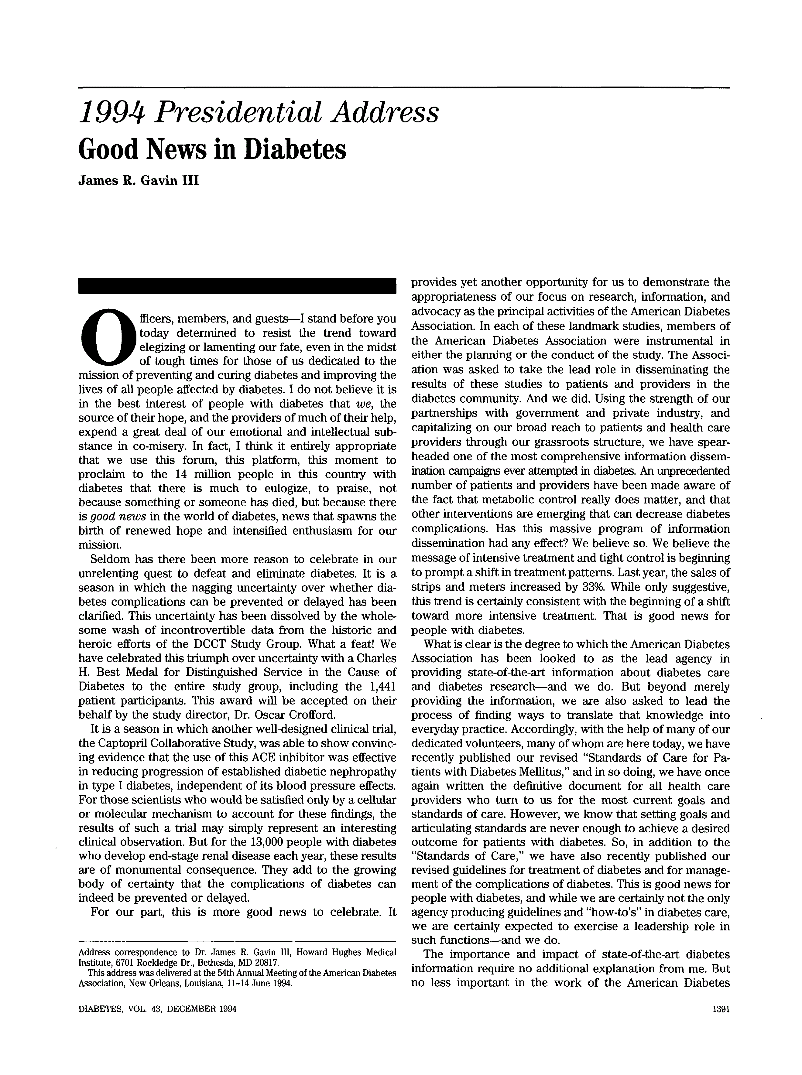 First page of Good News in Diabetes