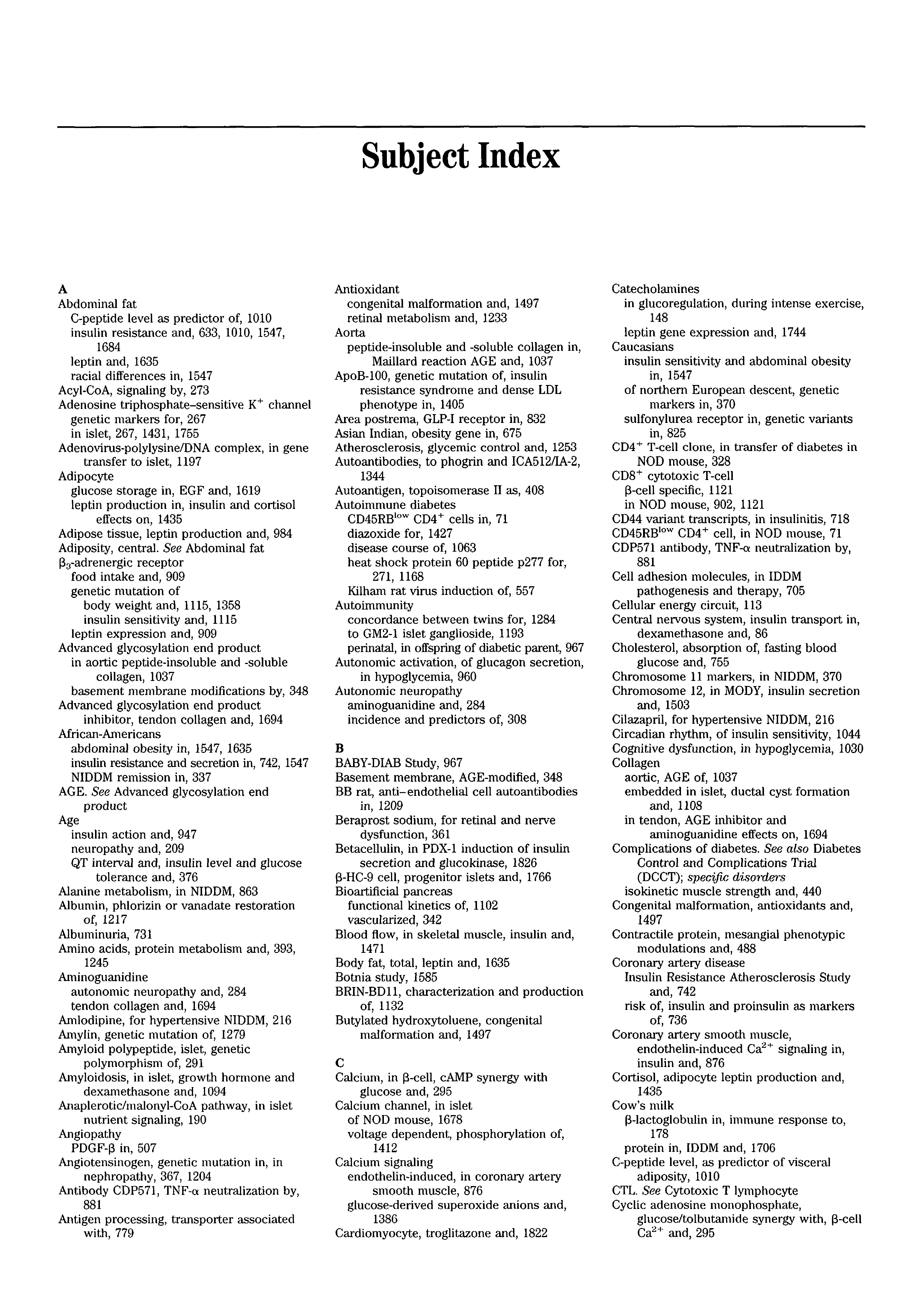 First page of 1996 Subject and Author Indexes