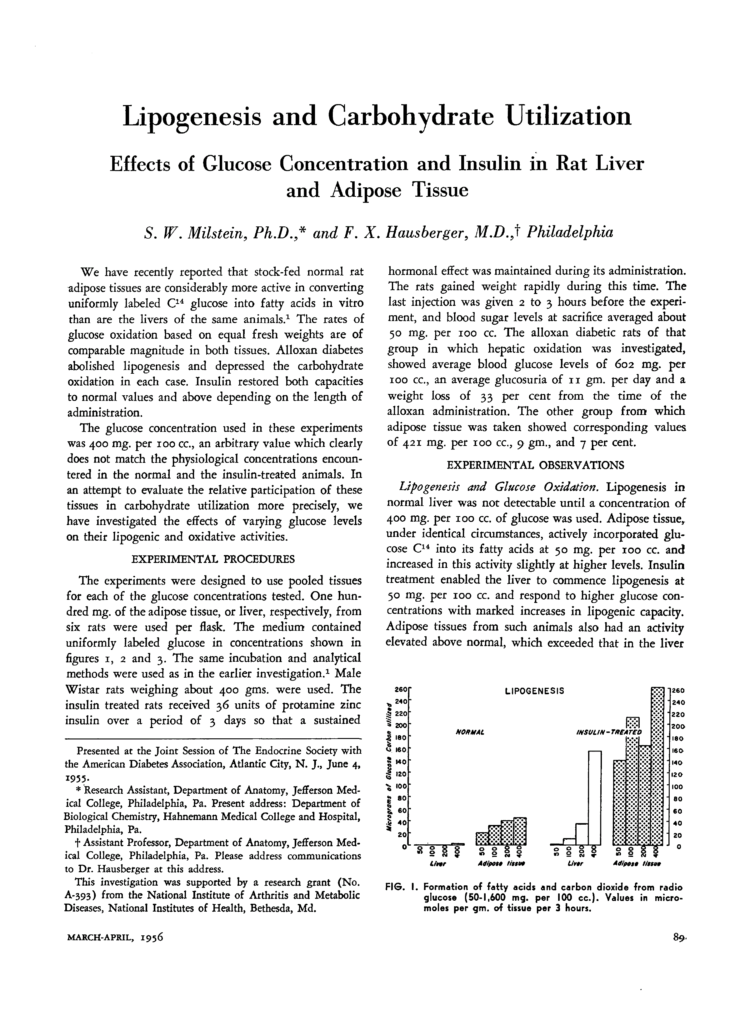 First page of Lipogenesis and Carbohydrate Utilization: Effects of Glucose Concentration and Insulin in Rat Liver and Adipose Tissue
