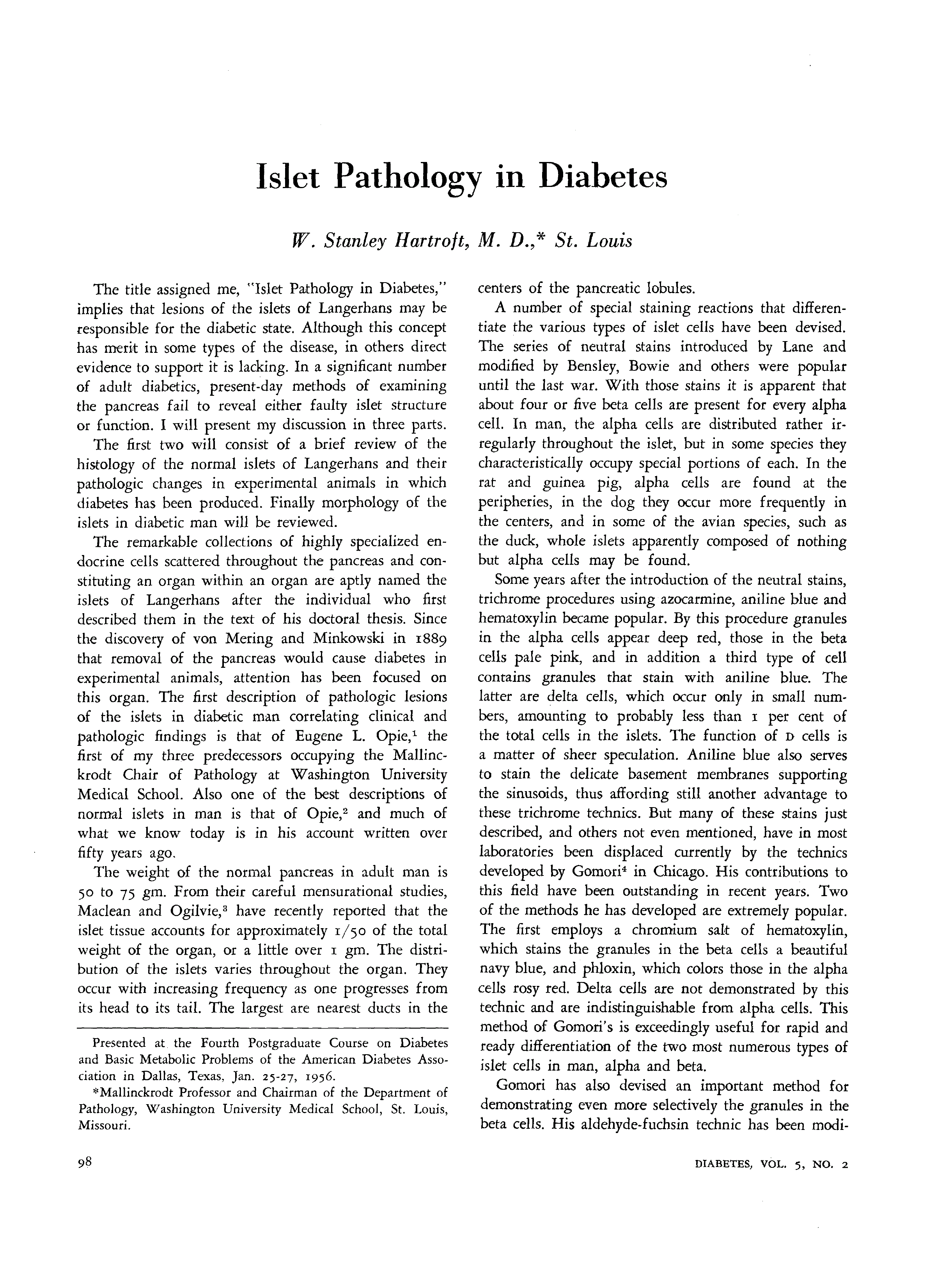 First page of Islet Pathology in Diabetes