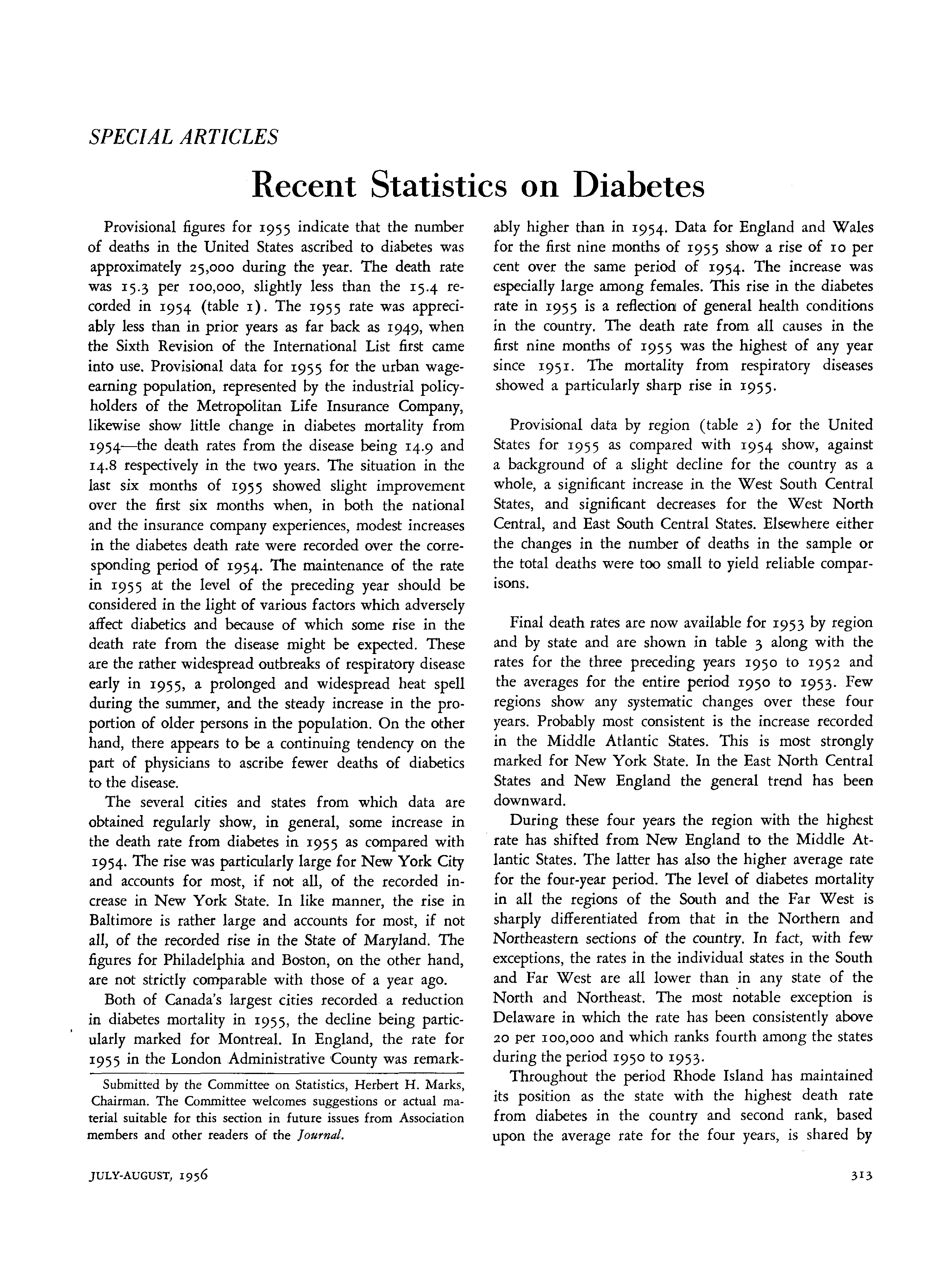 First page of Recent Statistics on Diabetes