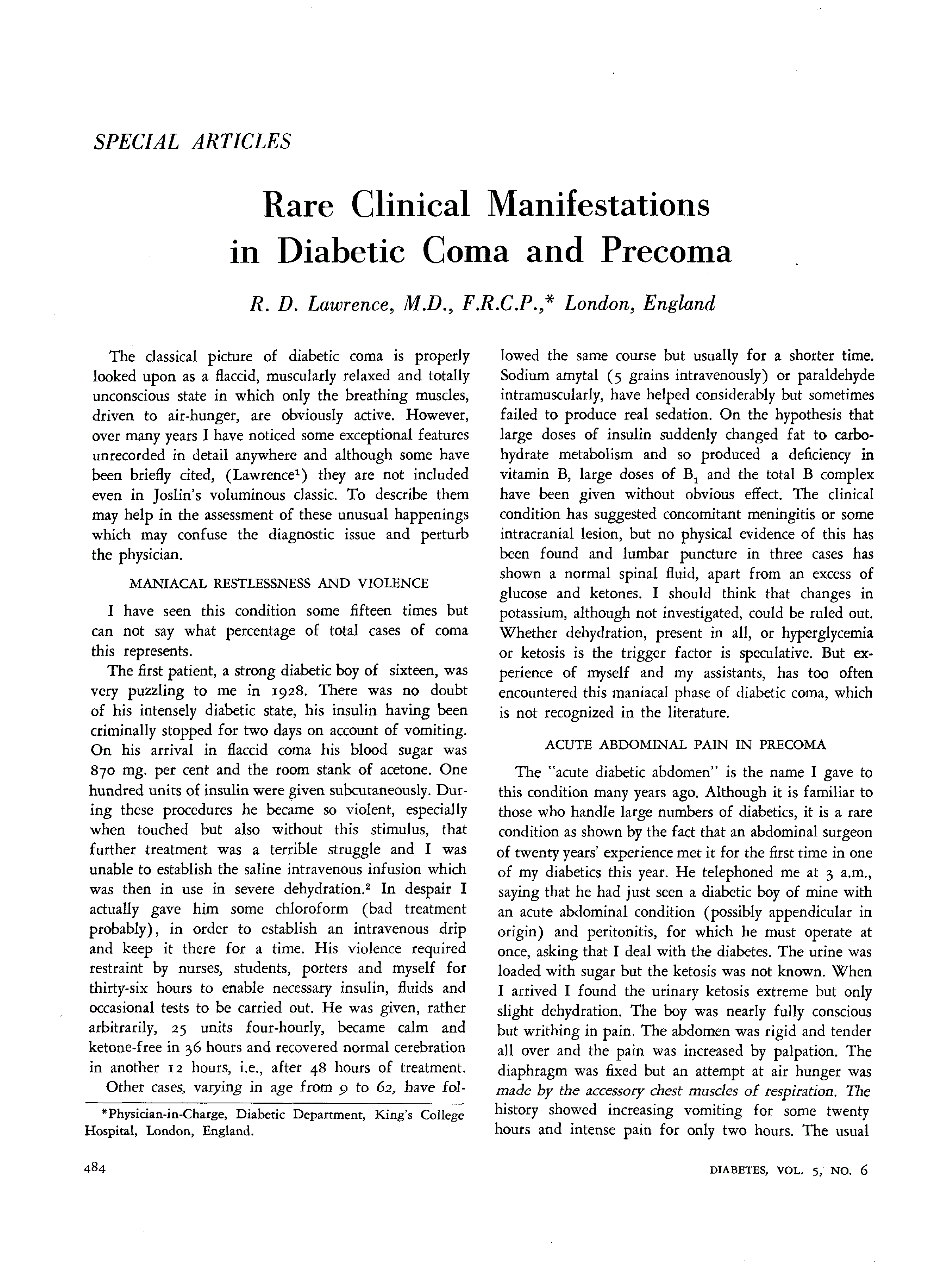 First page of Rare Clinical Manifestations in Diabetic Coma and Precoma