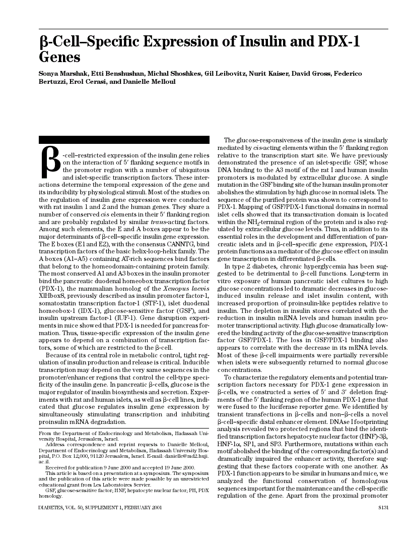 First page of beta-cell-specific expression of insulin and PDX-1 genes.