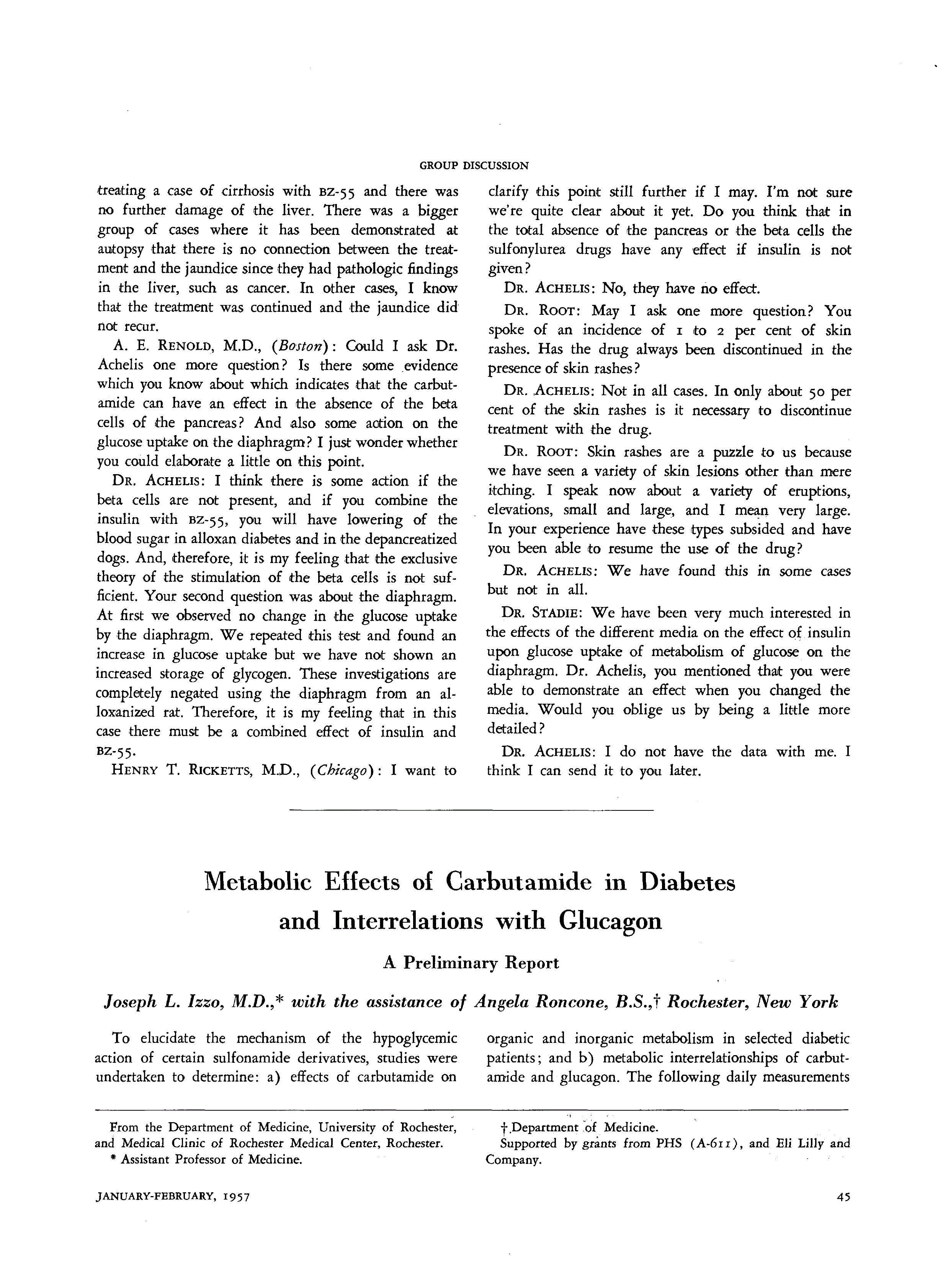 First page of Metabolic Effects of Carbutamide in Diabetes and Interrelations with Glucagon: A Preliminary Report