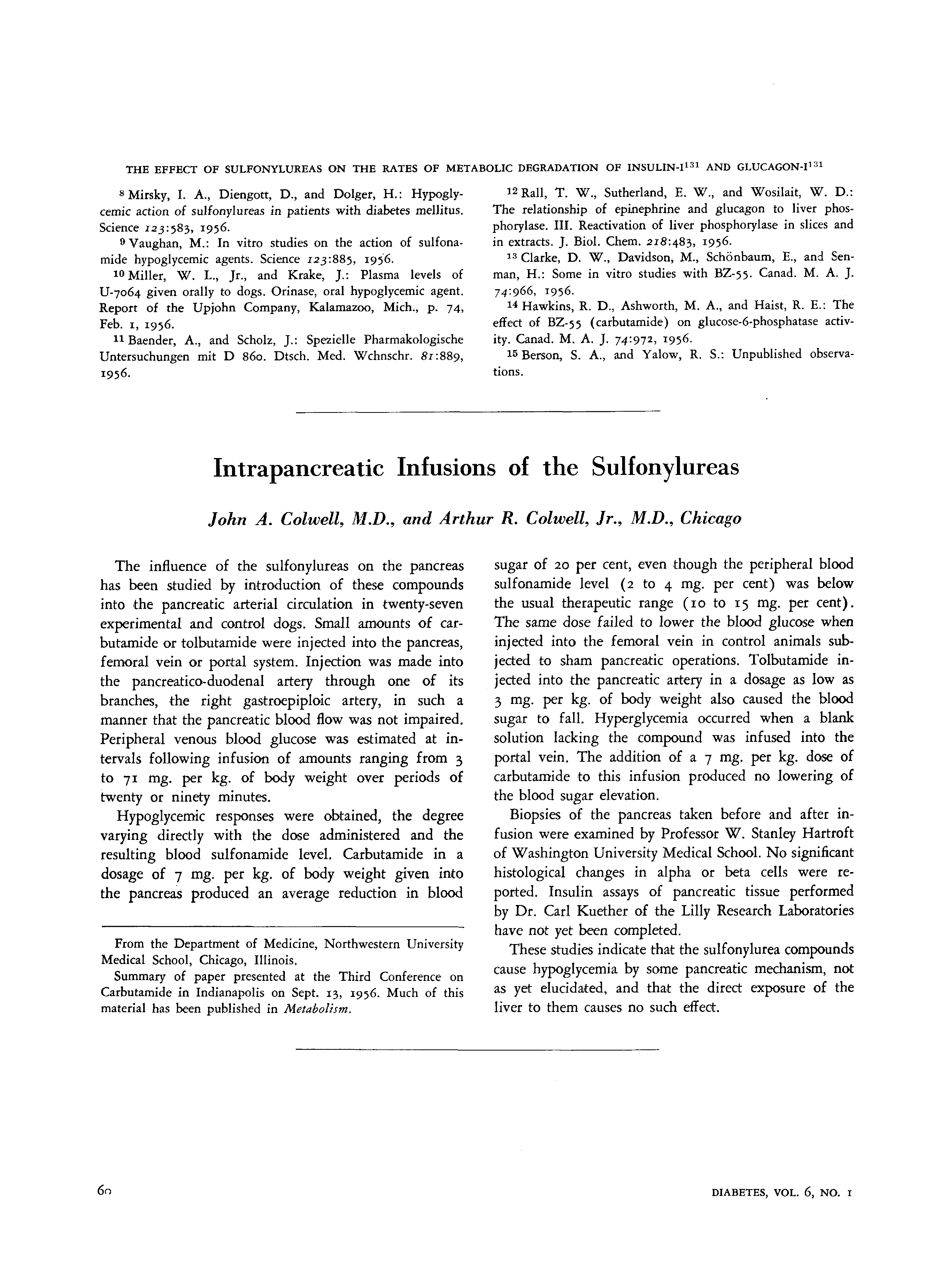 First page of Intrapancreatic Infusions of the Sulfonylureas